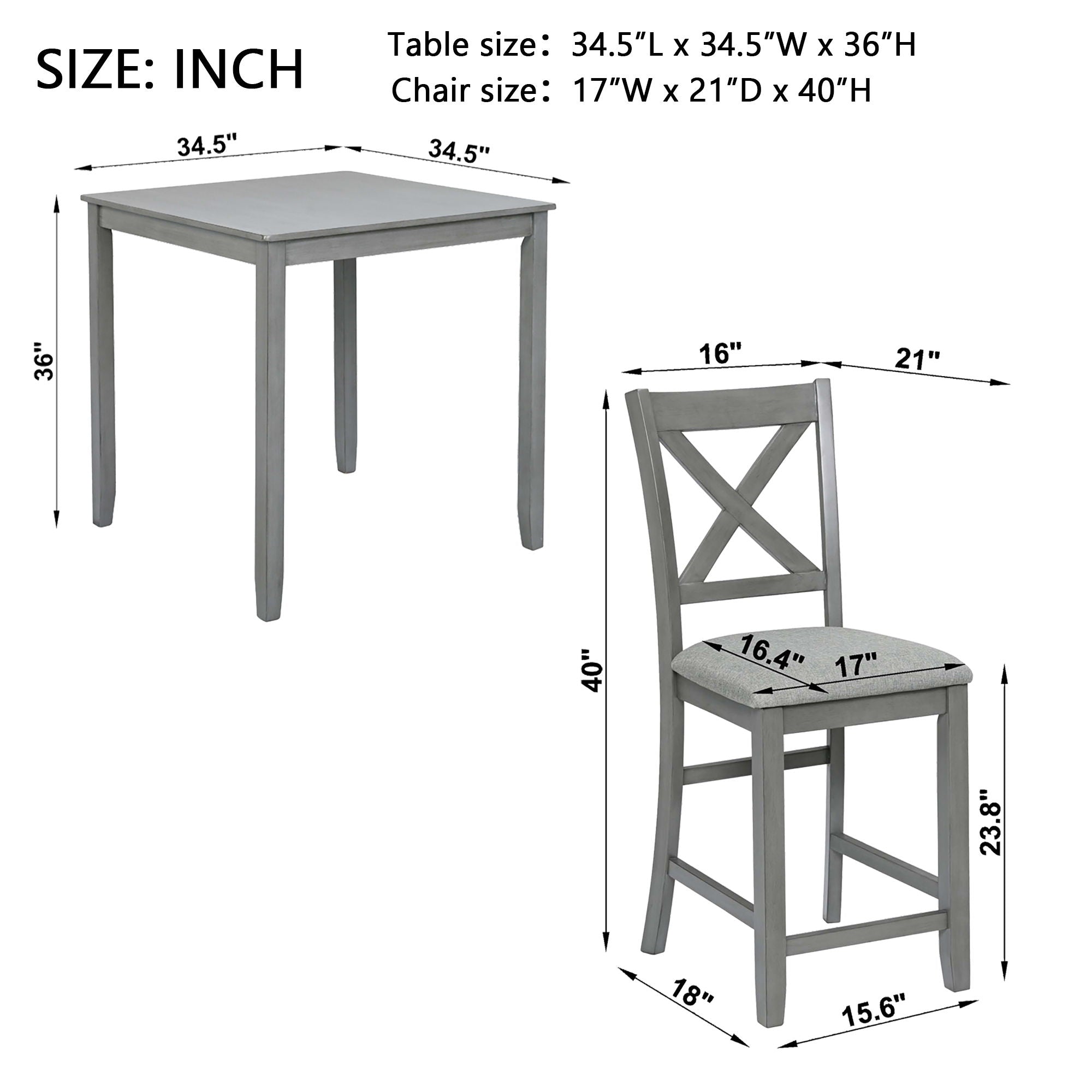 5 Piece Dining Table Set, Wooden Dining Square Table Set For 4
