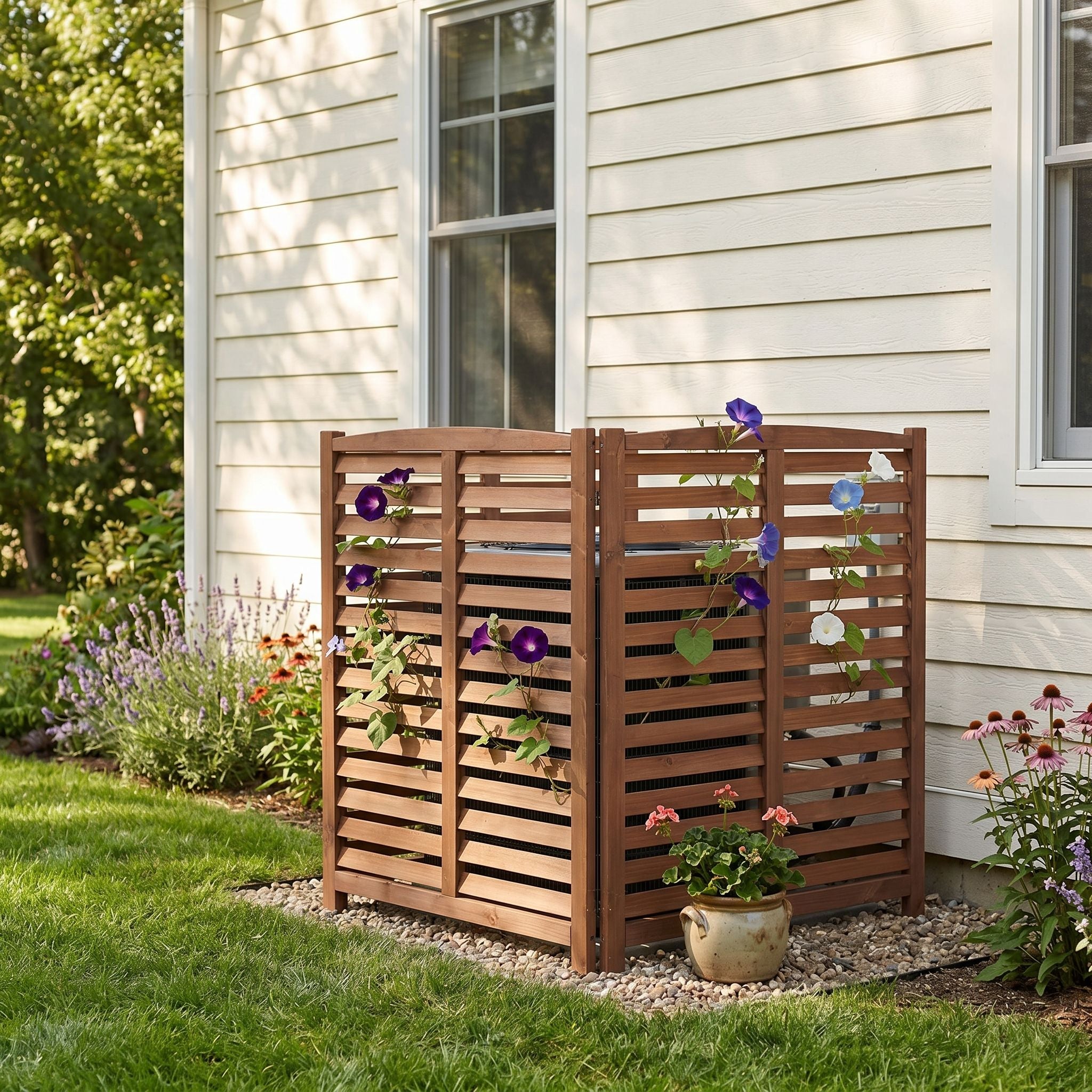 3 Panel Outdoor Air Conditioner Fence With Privacy Screen - Brown