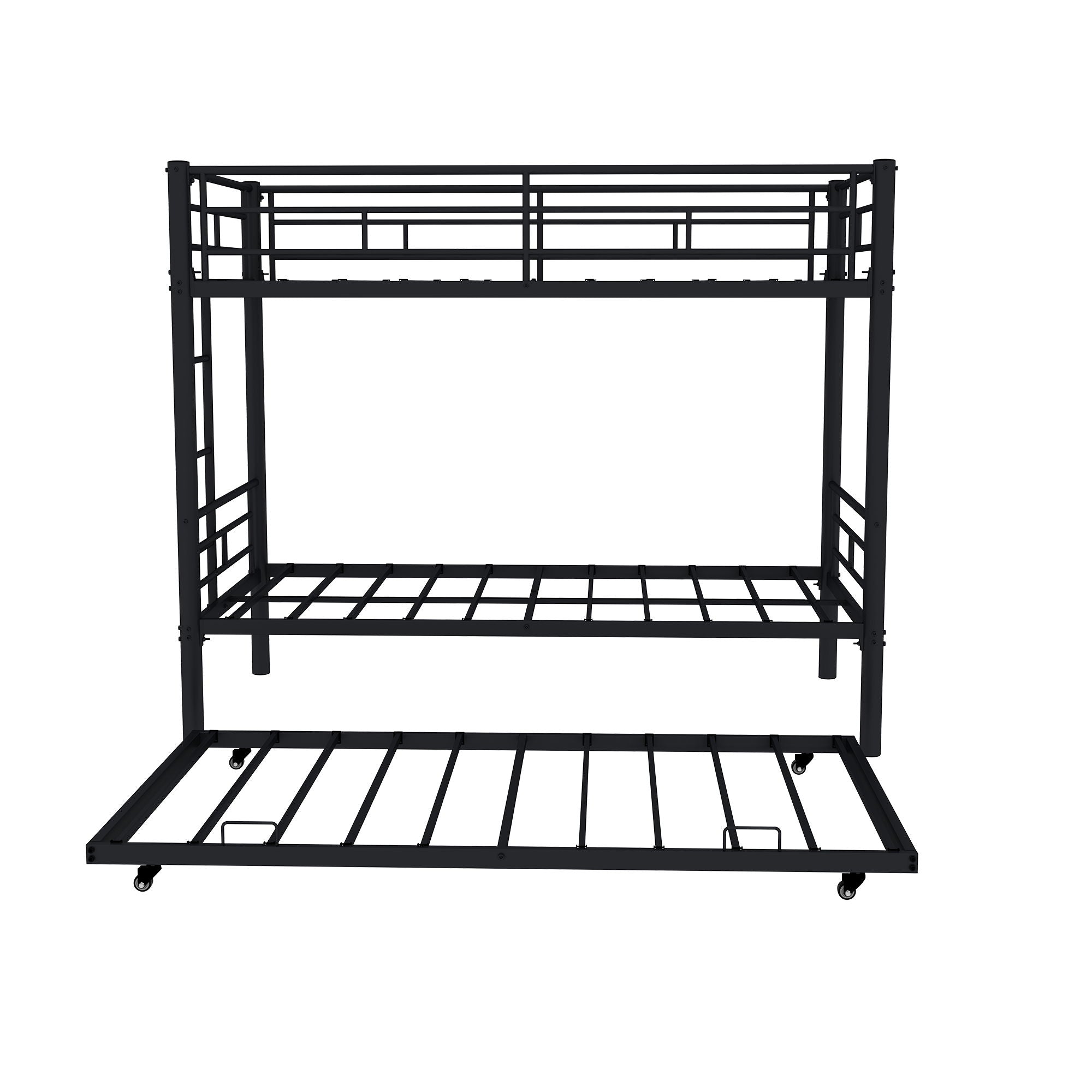 Metal Bunk Bed For Kids, Convertible Bedframe With Ladders & Guardrail