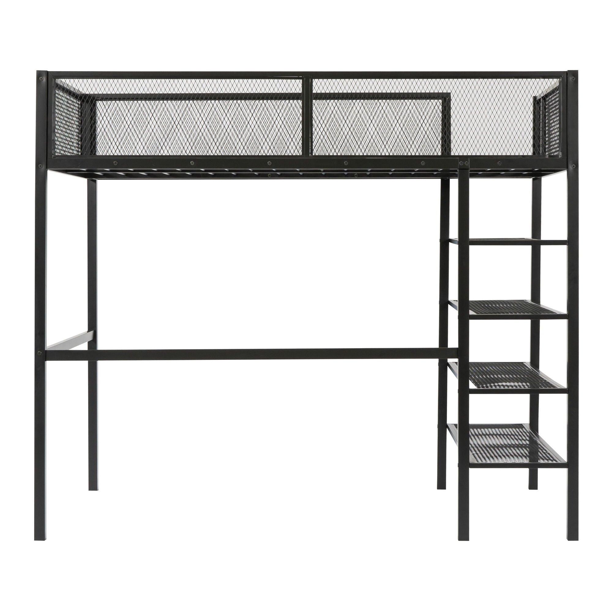 Loft Bed With 4 Tier Shelves And Storage
