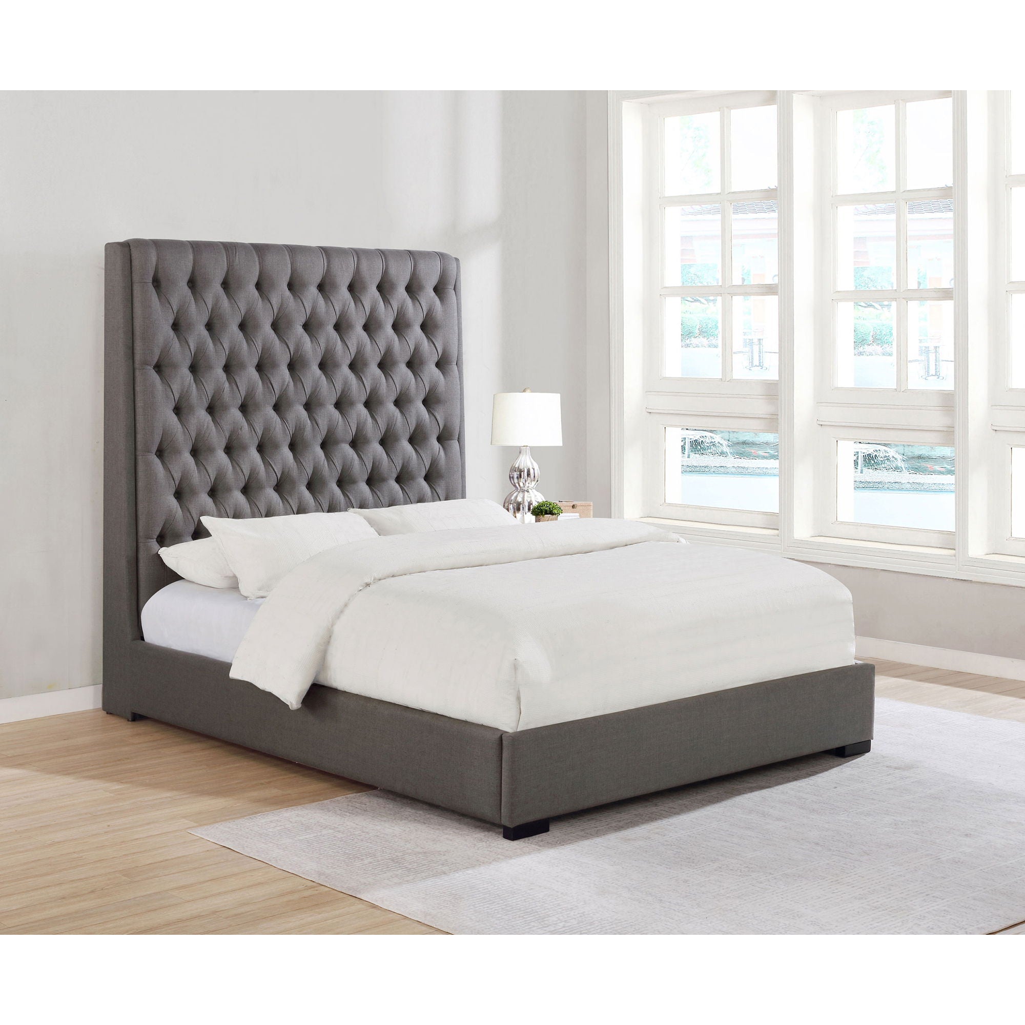 Copper - Queen Panel Bed With Button Tufted Headboard - Gray