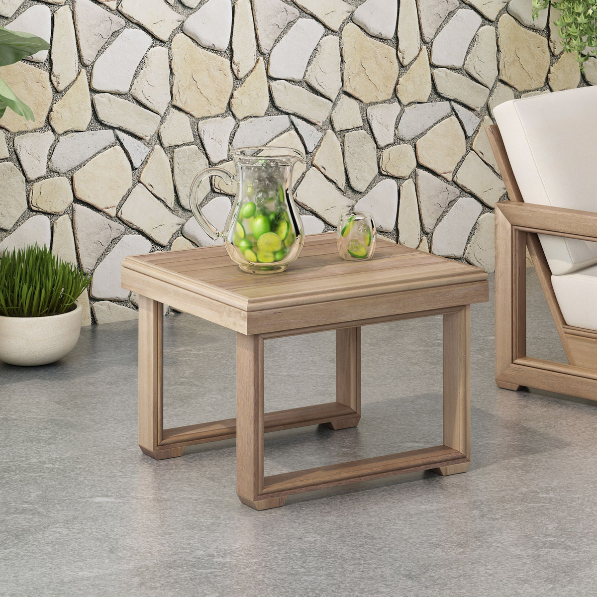 Outdoor Square Side Table With Acacia Wood Frame - Brown