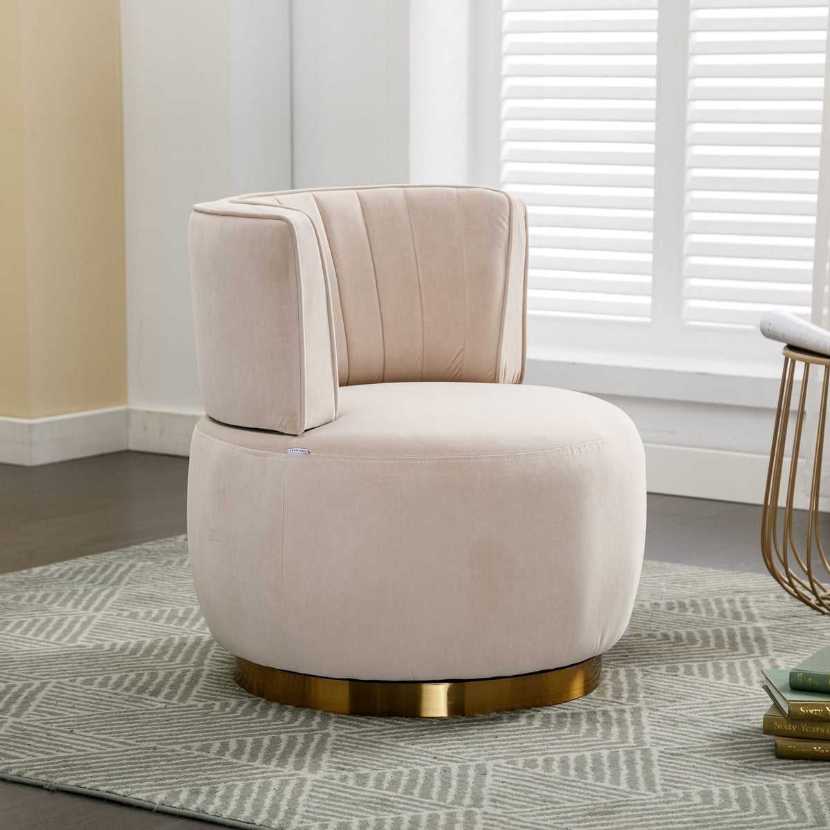 Swivel Barrel Accent Sofa Chair, 360 Degree Rotation, Fluffy Fabric - Beige