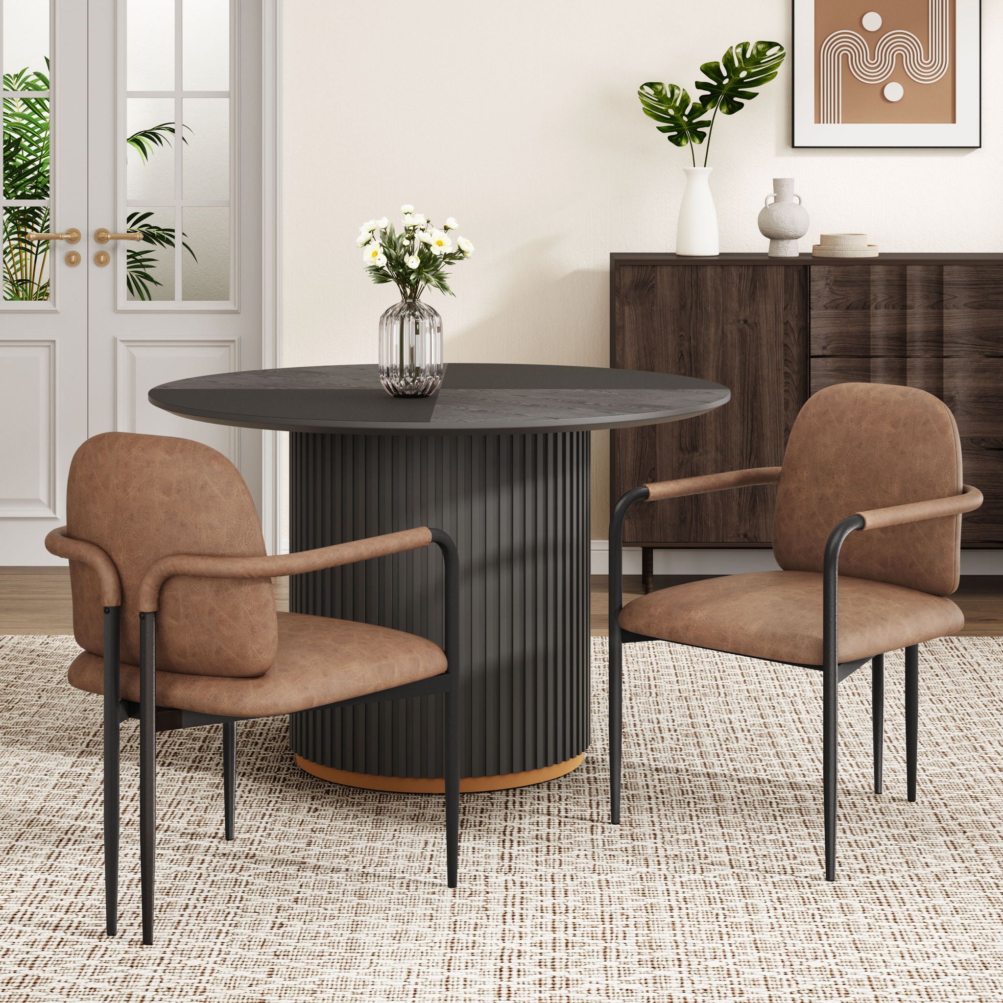 Modern Dining Chair Set With Durable Iron Frame And Comfortable Fabric Upholstery