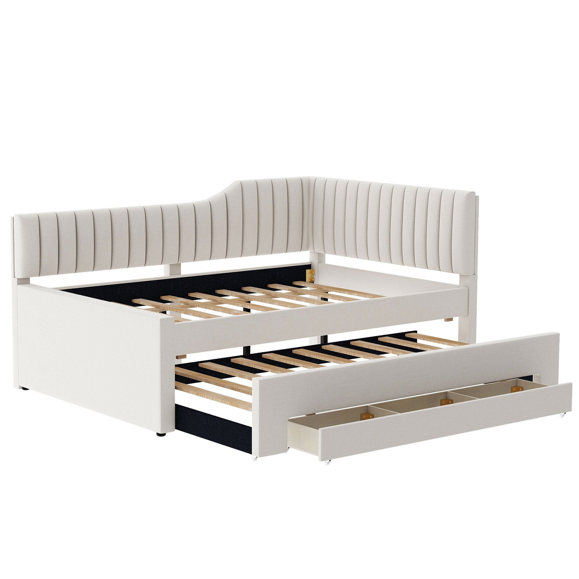 Upholstered Daybed With Trundle And 3 Drawers