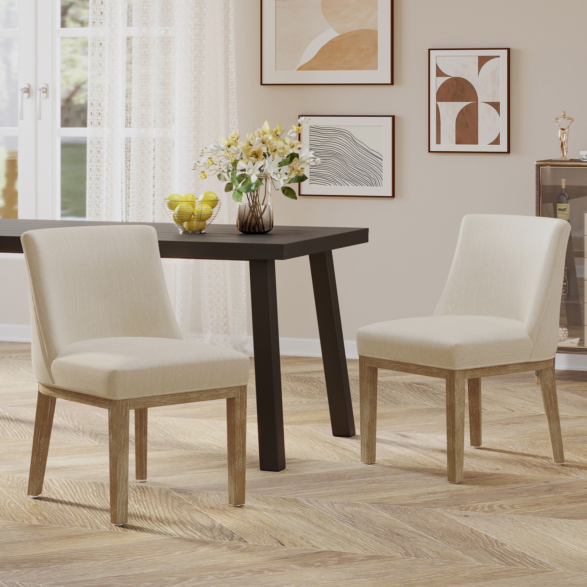 Modern Dining Chair With Durable Fabric Upholstery And Sturdy Wooden Frame (Set of 2)