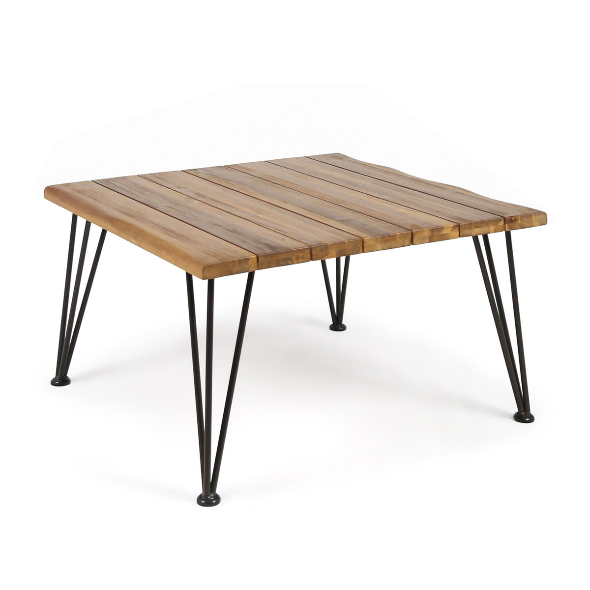 Outdoor Coffee Table With Slat Top And Metal Legs - Teak