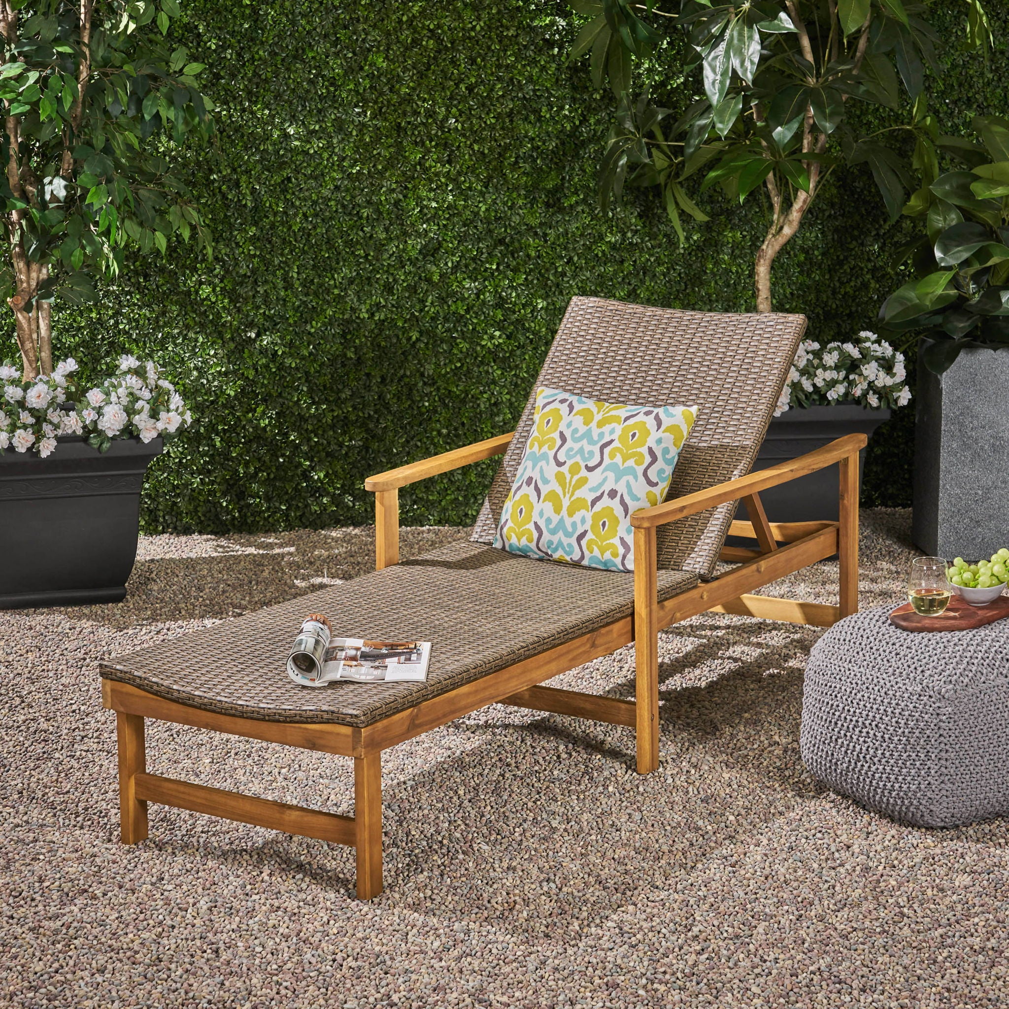 Hampton - Style Wood And Wicker Chaise Lounge With Adjustable Features And Natural - Natural