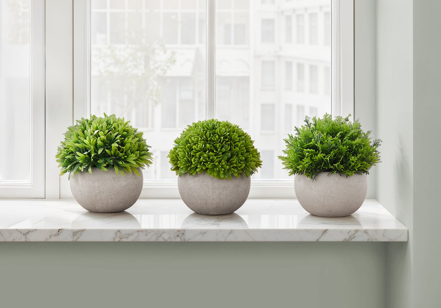 5" Tall, Artificial Plant, Grass, Indoor, Faux, Fake, Table, Greenery, Potted, Decorative (Set of 3) - Green / Gray