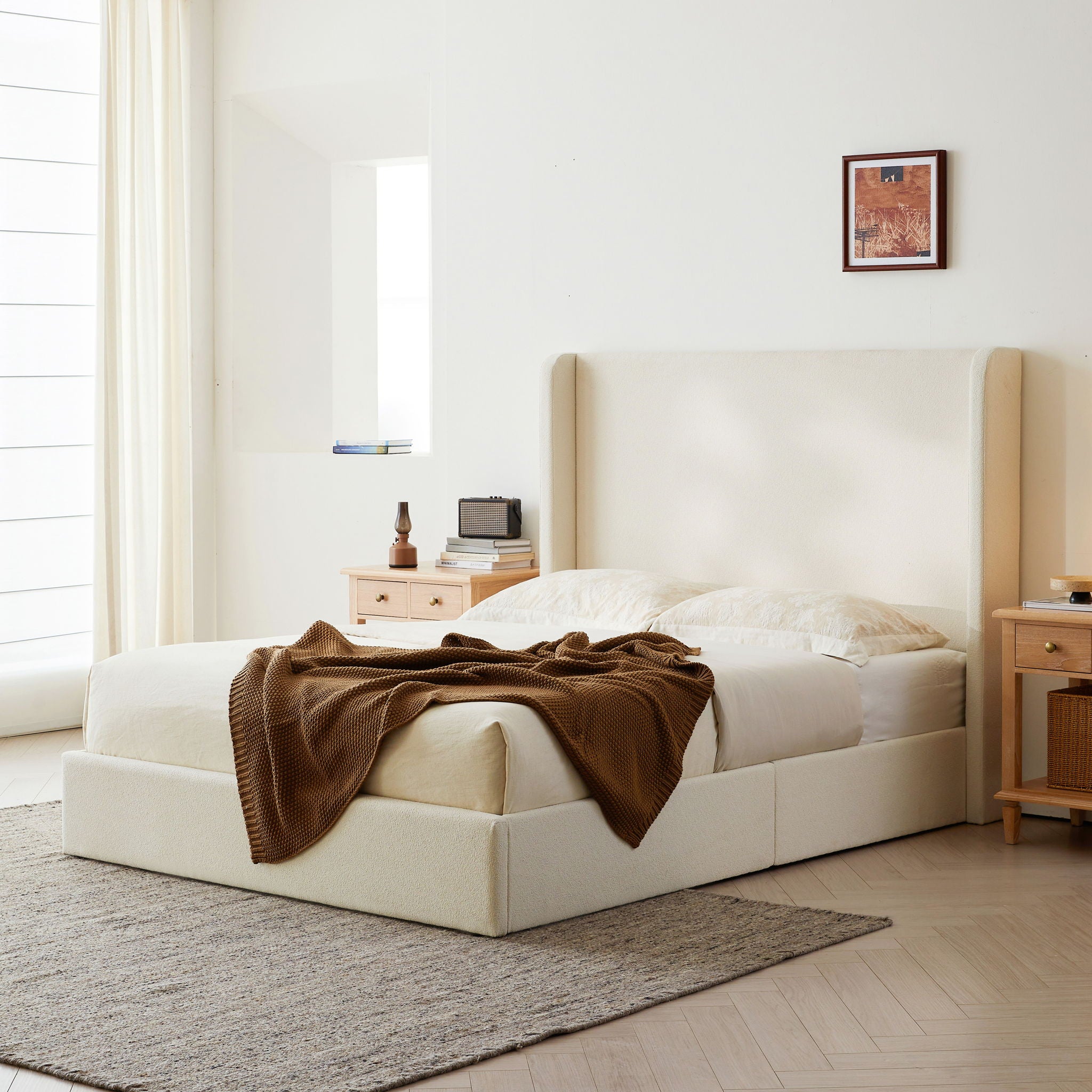 Carmen - King Size Upholstered Wingback Bed - Ivory