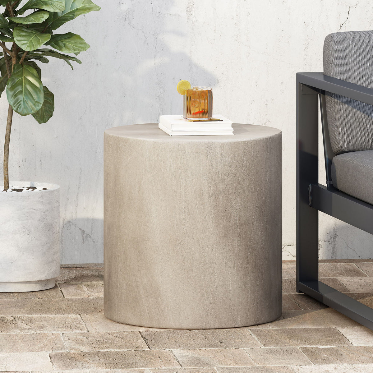 Cylindrical Design, Outdoor Lightweight Concrete Side Table
