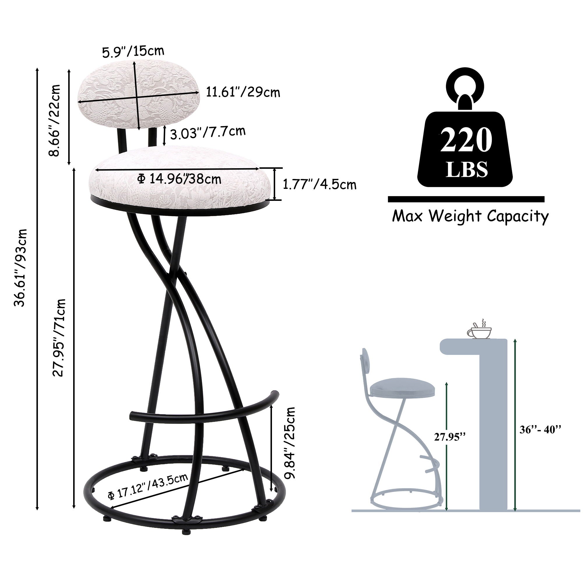 Round Print Bar Stools Upholstered Chairs For Kitchen (Set of 2)