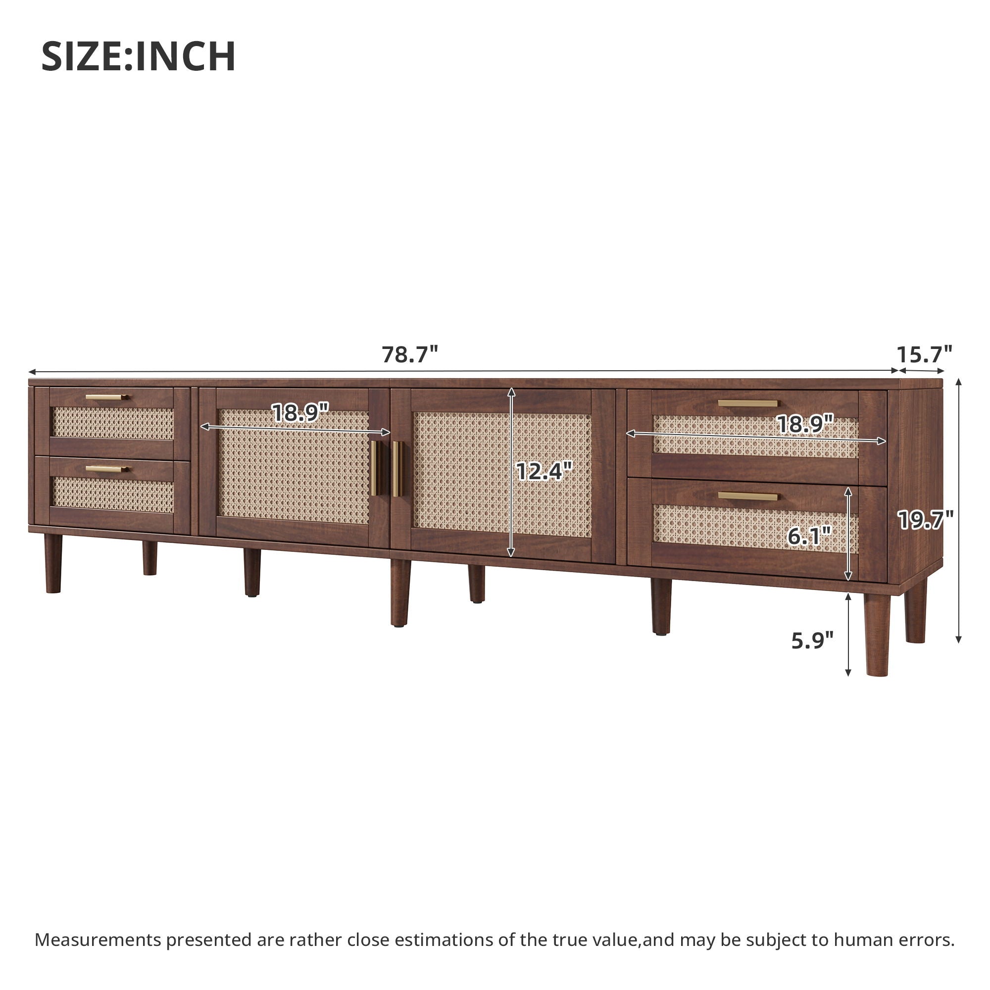 TV Stand, Media Console With 4 Drawers, Soft Closing Hinges - Dark Brown