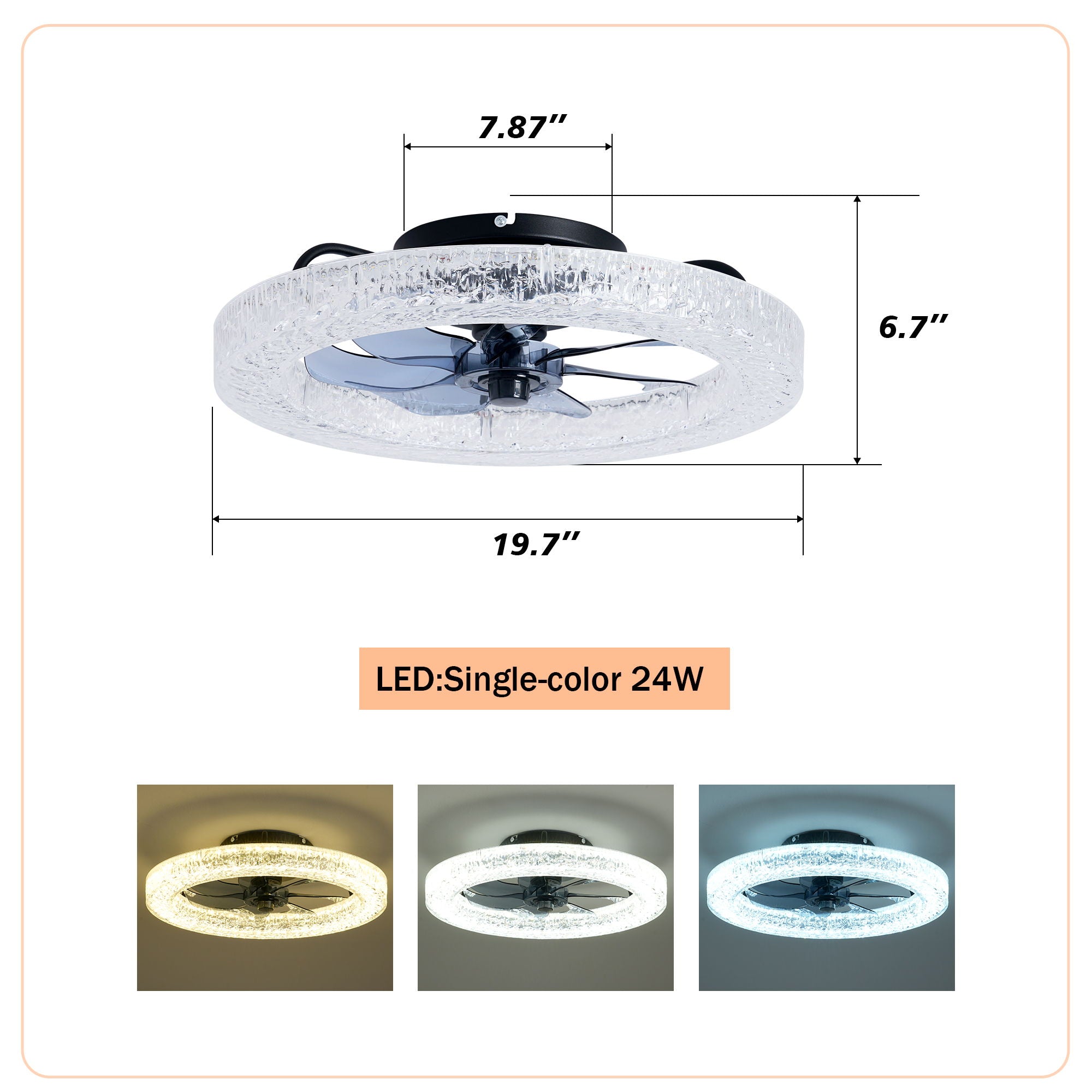LED Light Source And Remote Control, 3000 - 6500K Dimmable Flush Mount LED Fan Light, 6 Speeds, Quiet DC Motor For Living Room - Matte Black