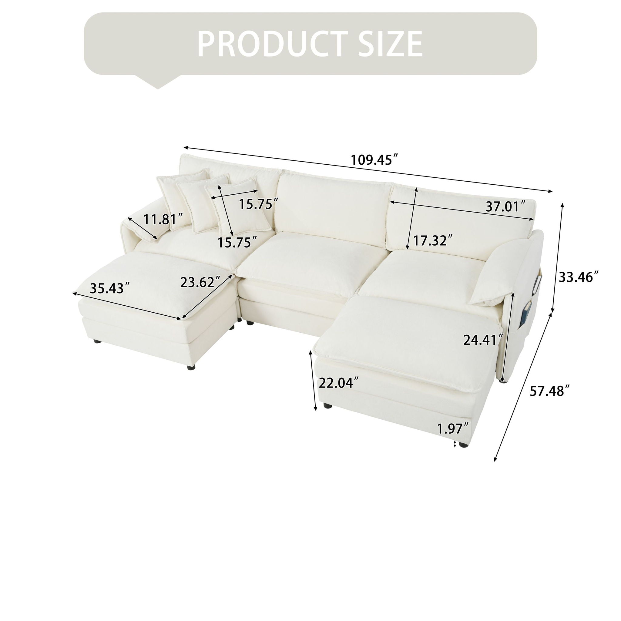 Modern Comfy Deep Seat Modular Sectional Sofa Cloud Couch With Ottoman