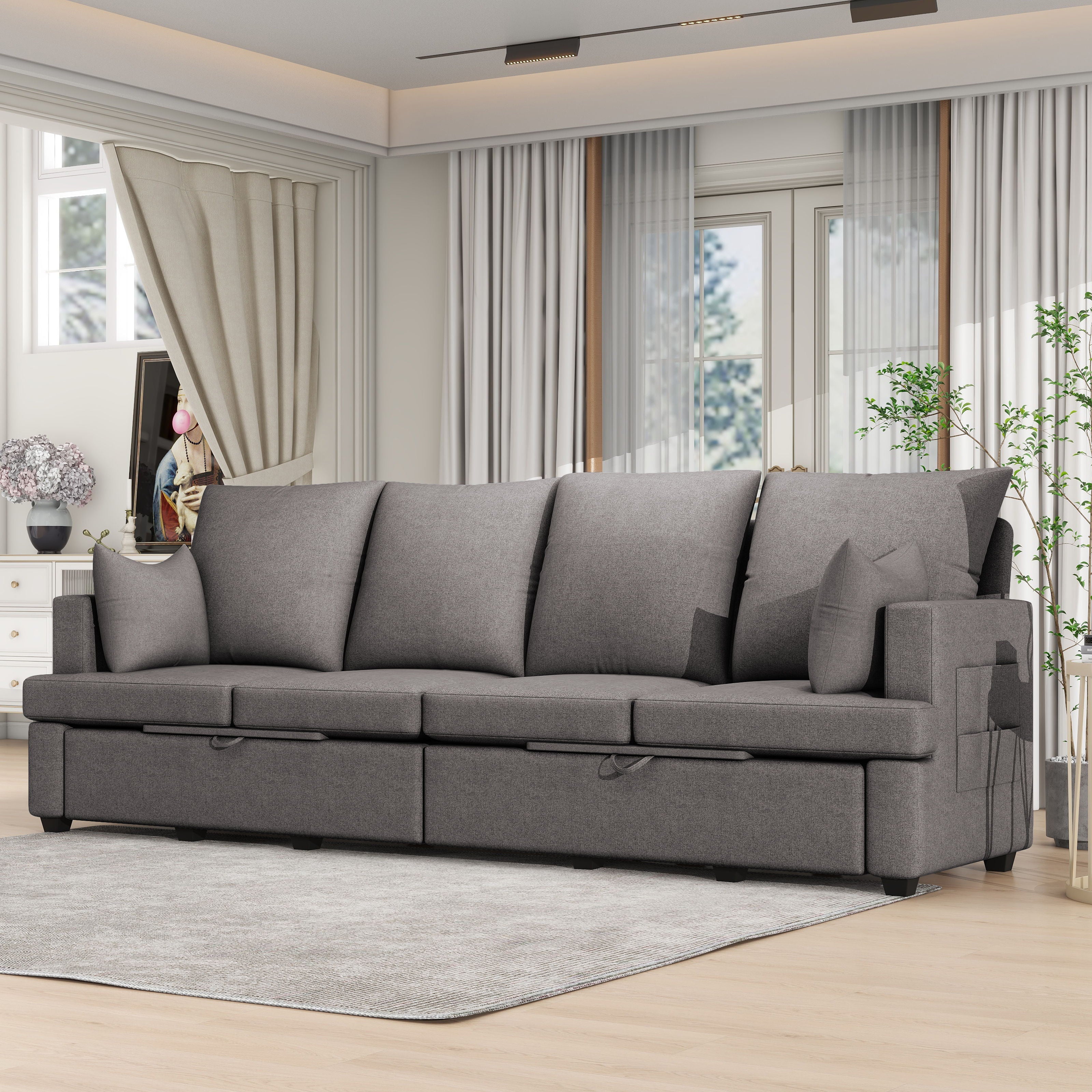 4 Seat Chenile Sectional Sofa Set With 2 Pilows, Freely Combinable