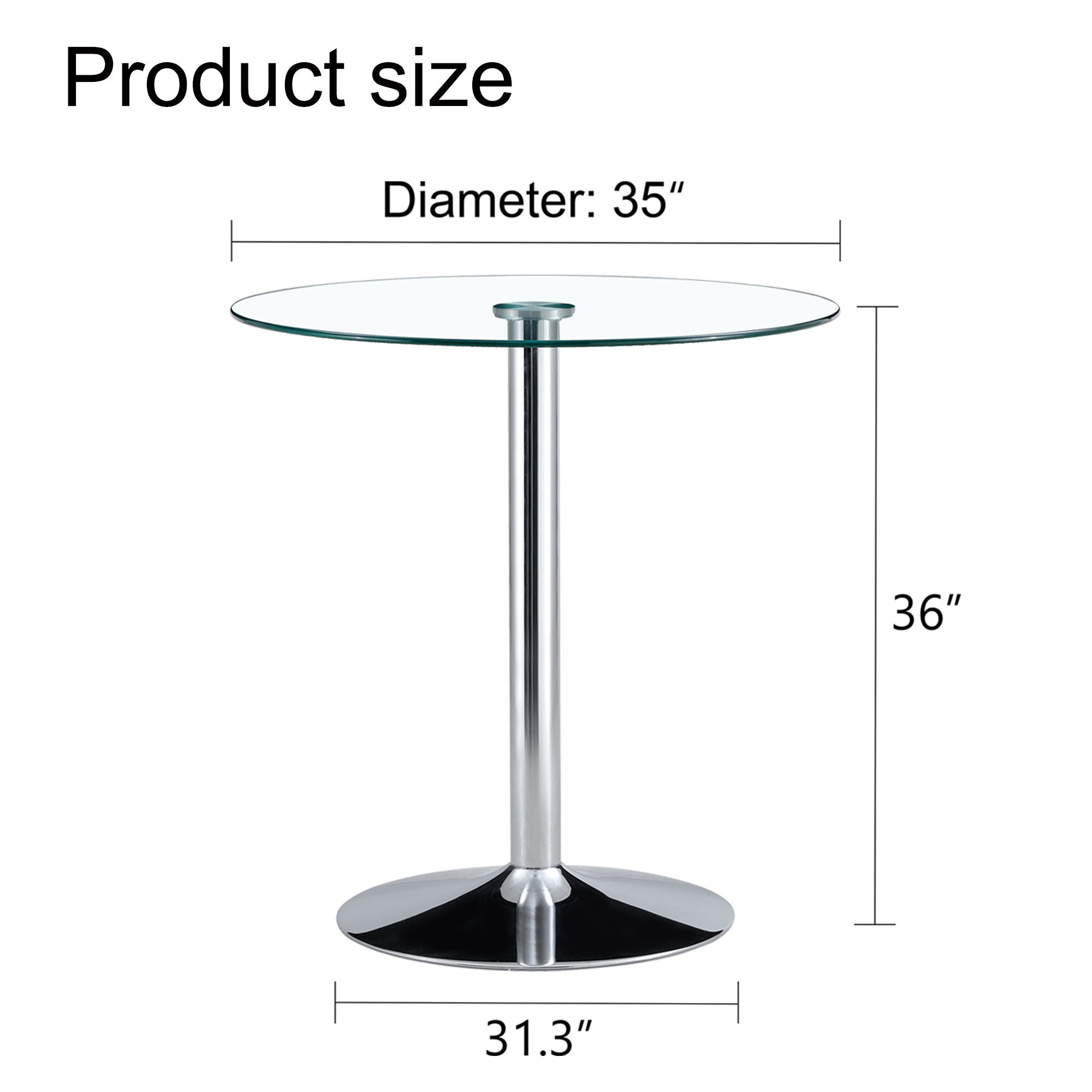 Modern Minimalist Circular Glass Dining Table With Electroplated Metal Legs 35" Diameter - Transparent
