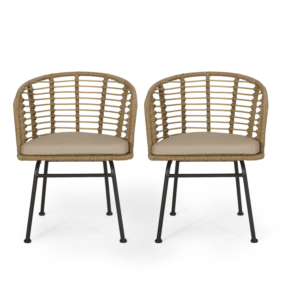 Randy - Modern Wicker Chair With Water Resistant Cushions - Brown / Beige