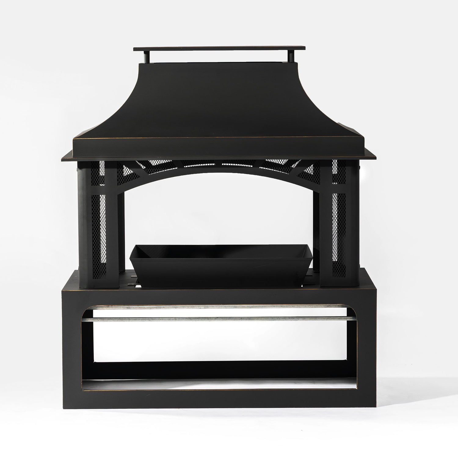 40" Wood Burning Fireplace, 50000 Btu Steel Fire Pit, Wood Burning Chimney For Outside Patio Deck Garden Backyard - Black