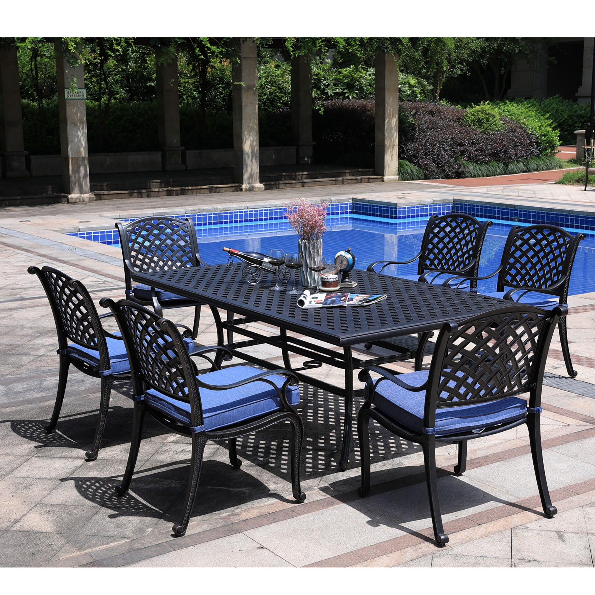 Rectangular 6 Person 85.83" Long Dining Set With Cushions