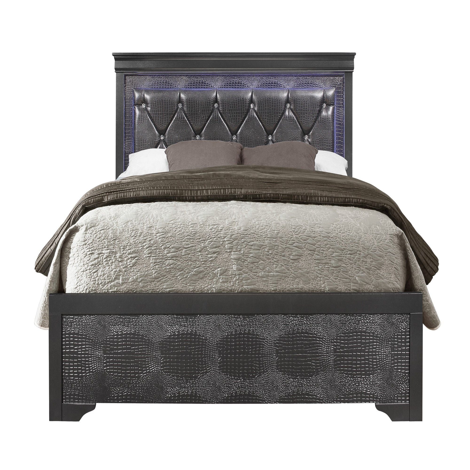 Shaker - Bed With LED Lighting And Crystal Inspired Tufted Headboard