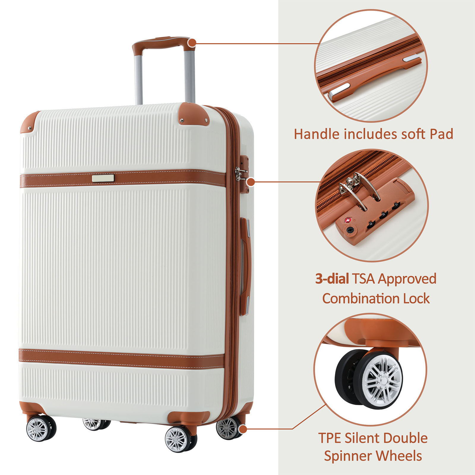 Hardshell Luggage Sets 3 Piece Double Spinner 8 Wheels Suitcase With Tsa Lock Lightweight 20&