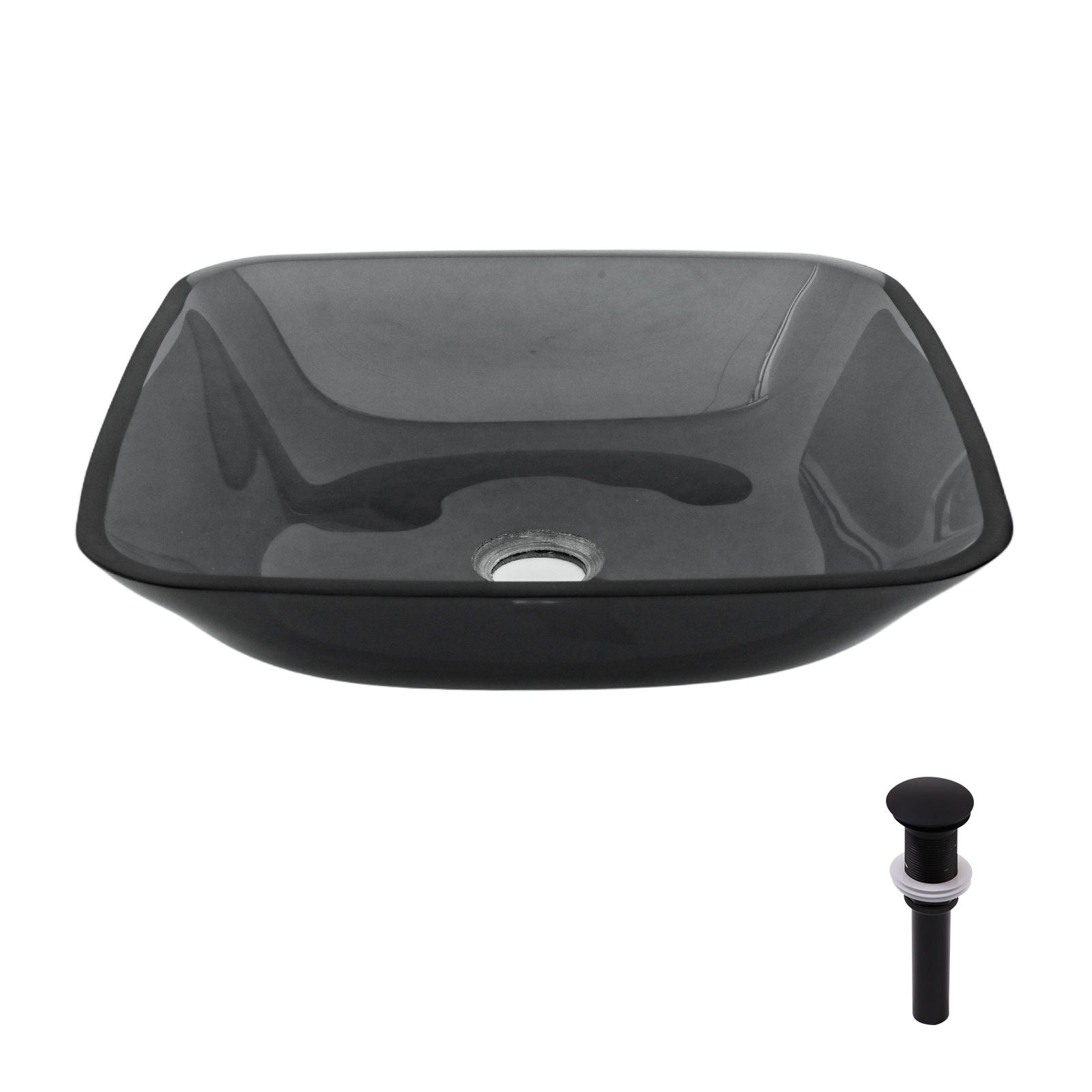 Square Vessel Sink For Bathroom, Above Counter Design With Pop Up Drain, Smooth Rounded Edges - Gray