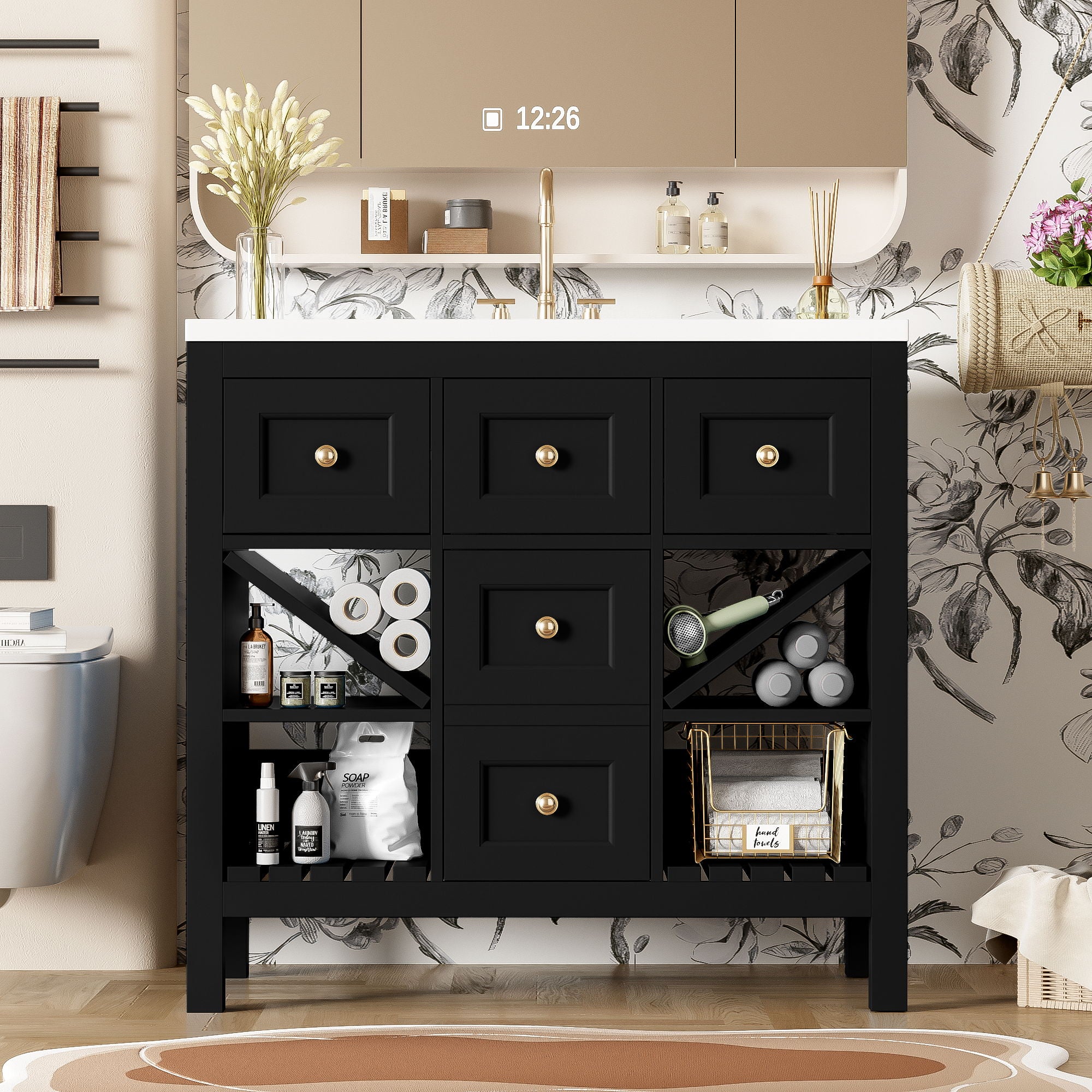 Bathroom Vanity With Sink, Freestanding Set With 5 Drawers