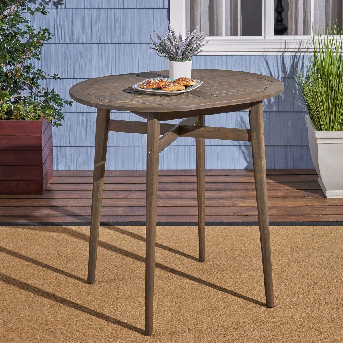 Outdoor Acacia Wood Bar Table With Slat Top