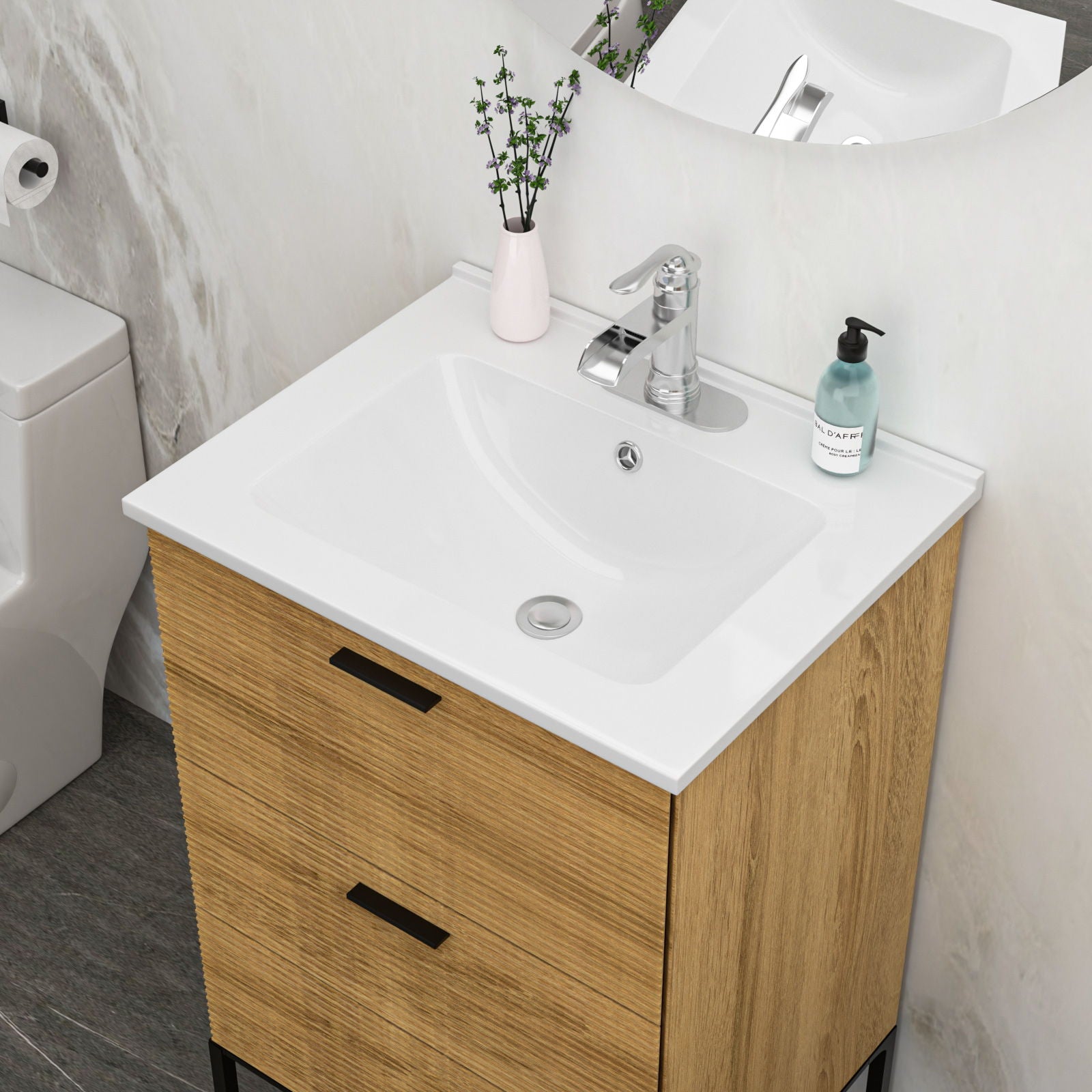 Rectangular Single Vanity Top With 1 Faucet Hole And Overflow Ceramic