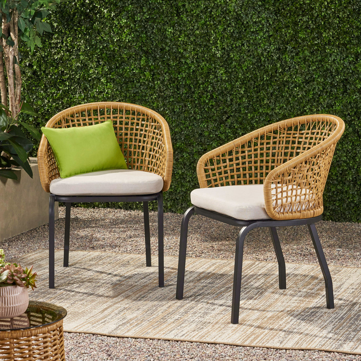 Outdoor Wicker Chair With Powder Coated Iron Legs