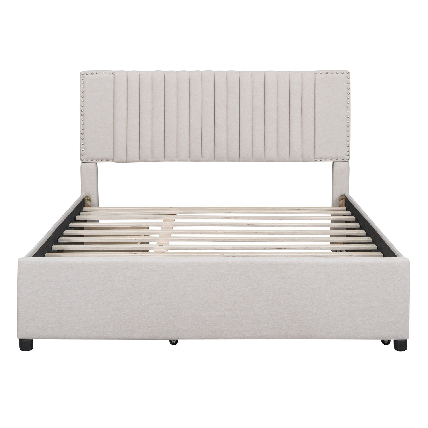 Upholstered Platform Bed With Drawers, Classic Headboard Design