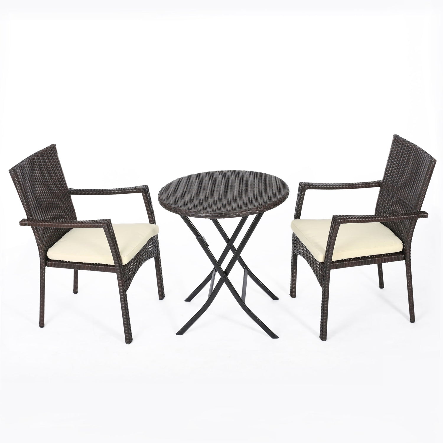 3 Piece Bistro Set With Water Resistant Cushions And 2 Chairs - Brown Multi