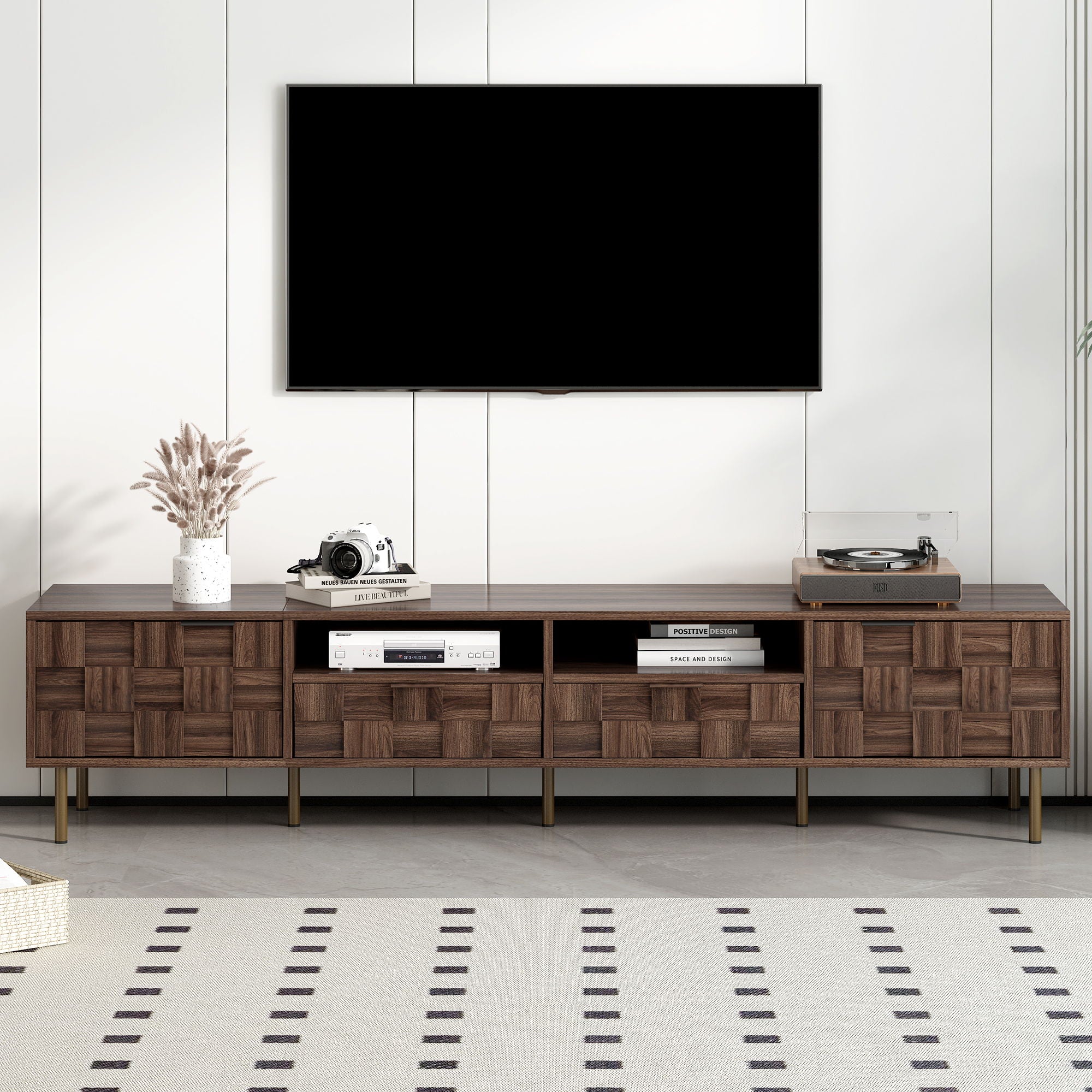 Mid Century TV Stand With 2 Drawers, Media Console Table For Tvs Up To 85&