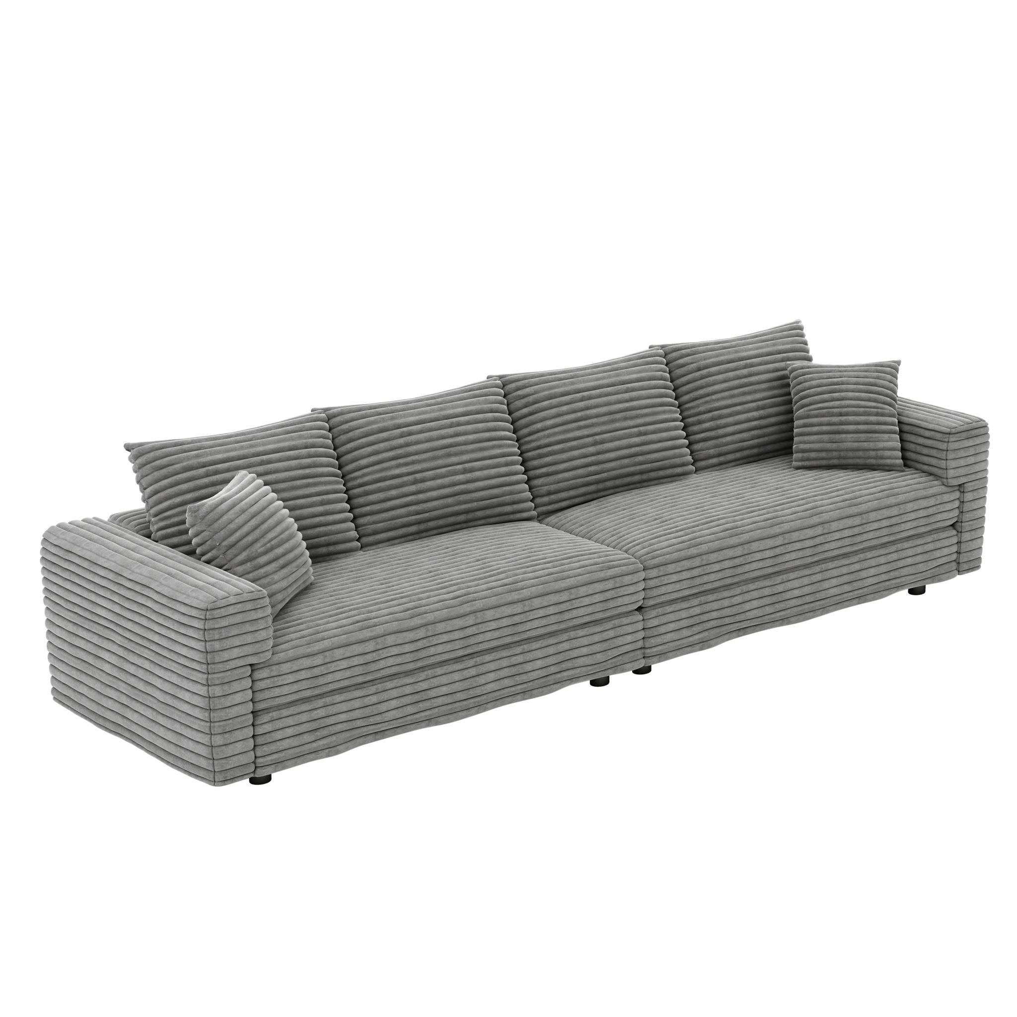 Plush Corduroy 4 Seat Sofa, Modern Comfy Upholstered Sofa Cloud Couch, Deep Seat Couches With Soft Pillows