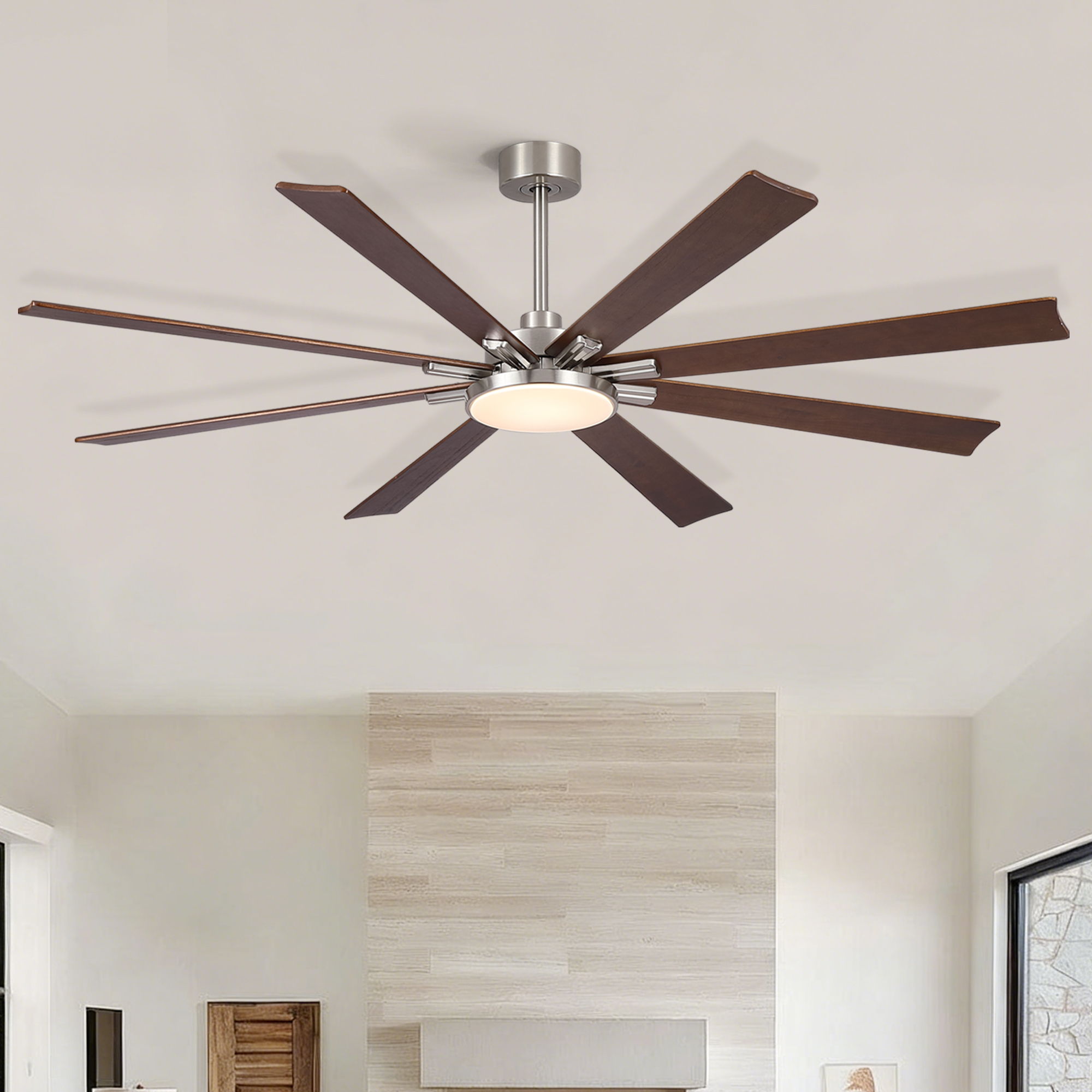 Large Ceiling Fan With Dimmable LED Light 8 Blades Remote Control, Reversible DC Motor