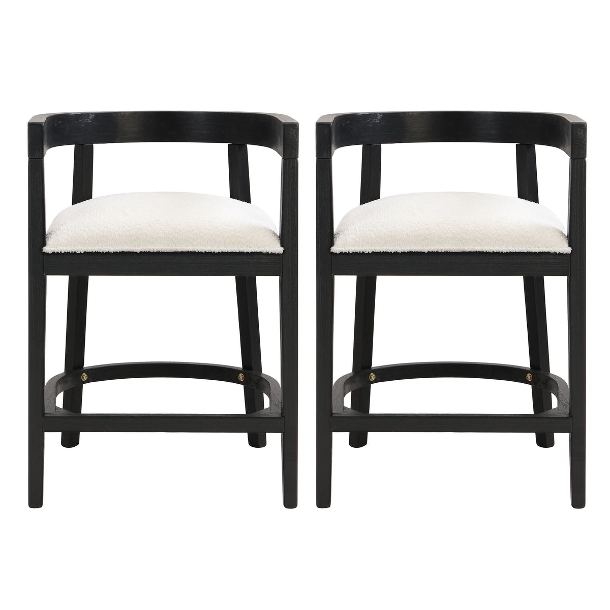 Modern Rubberwood Counter Stool Set With Upholstered Seats