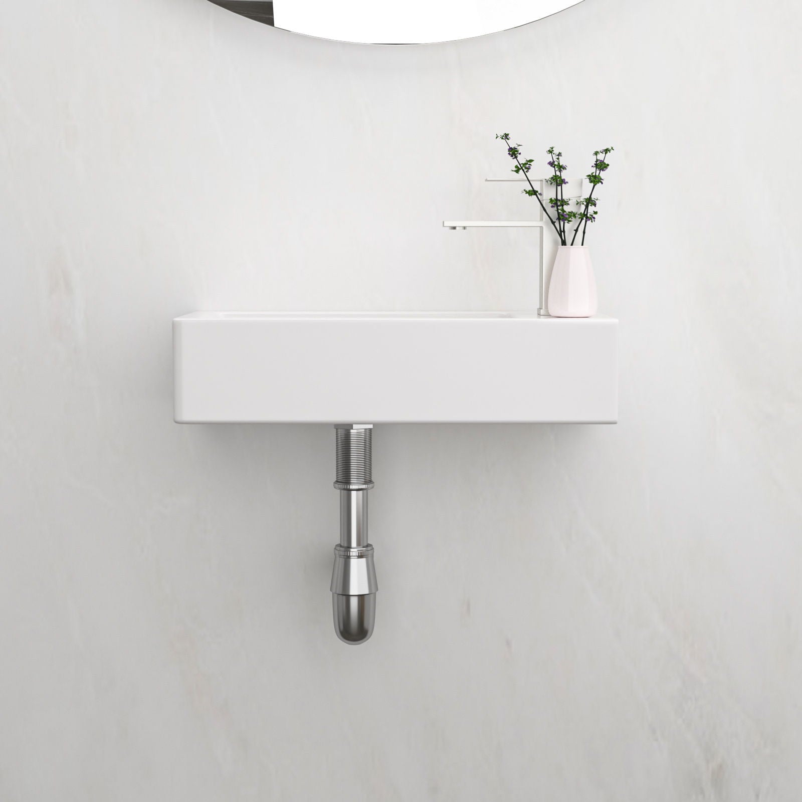 Modern Ceramic Rectangle Wall Mount Bathroom Sink With Single Faucet Hole - White