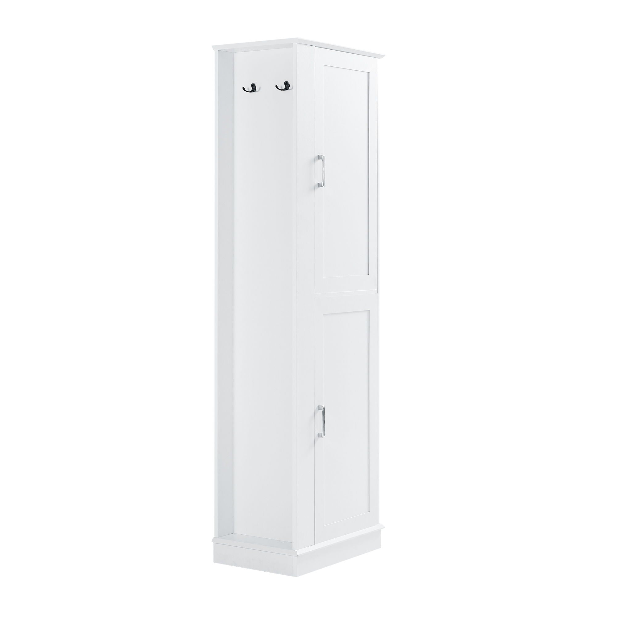 Tall Freestanding Bathroom Storage Cabinet With Adjustable Shelves And Side Hooks