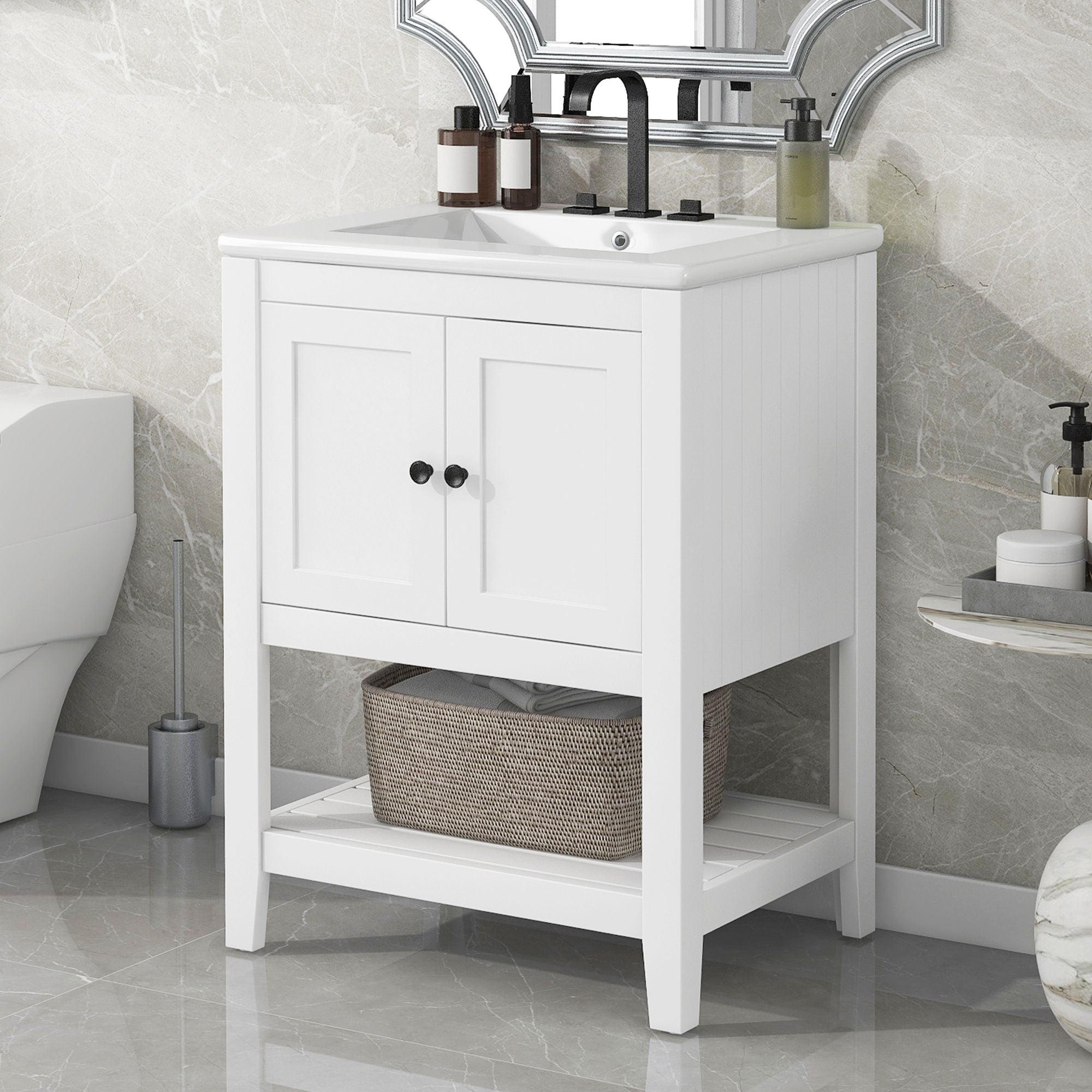 Modern Bathroom Vanity With Sink And Open Shelf