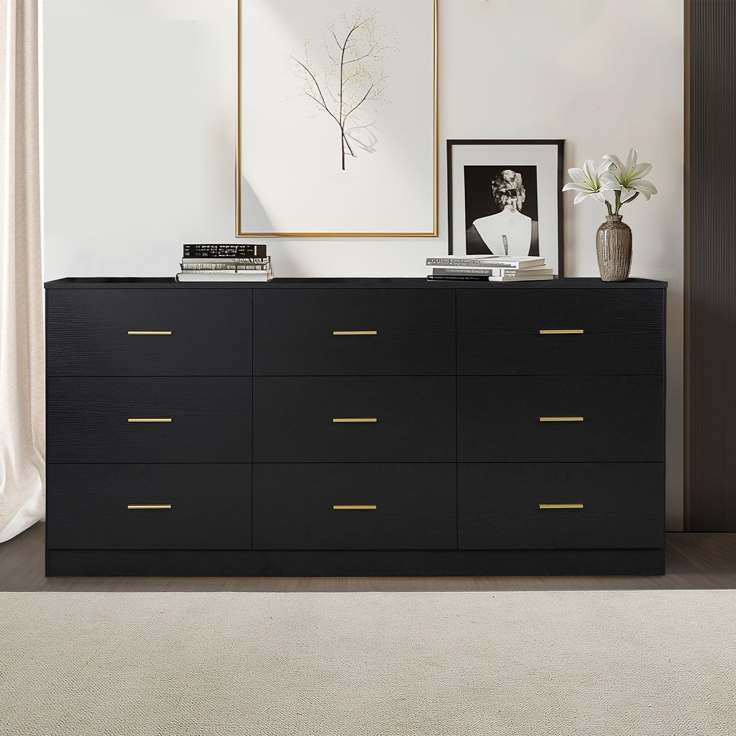 Modern Drawer Dresser For Bedroom, Ample Storage Wide Chest Of Drawers