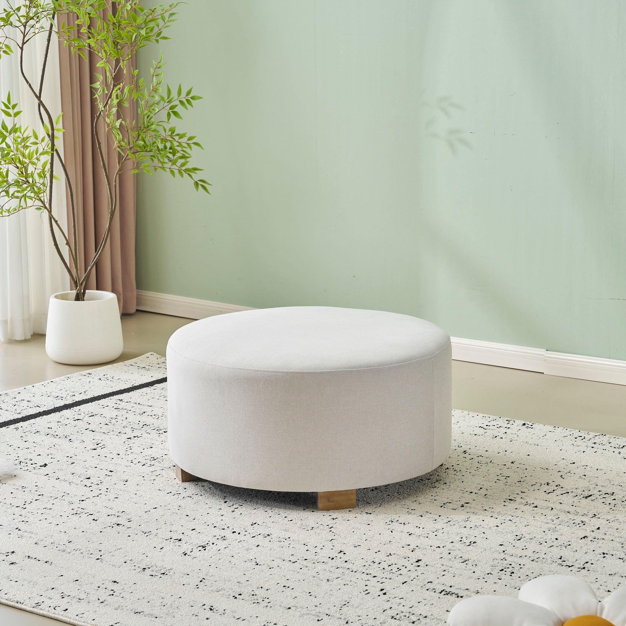 Round Ottoman, Minimalist Footstool - White