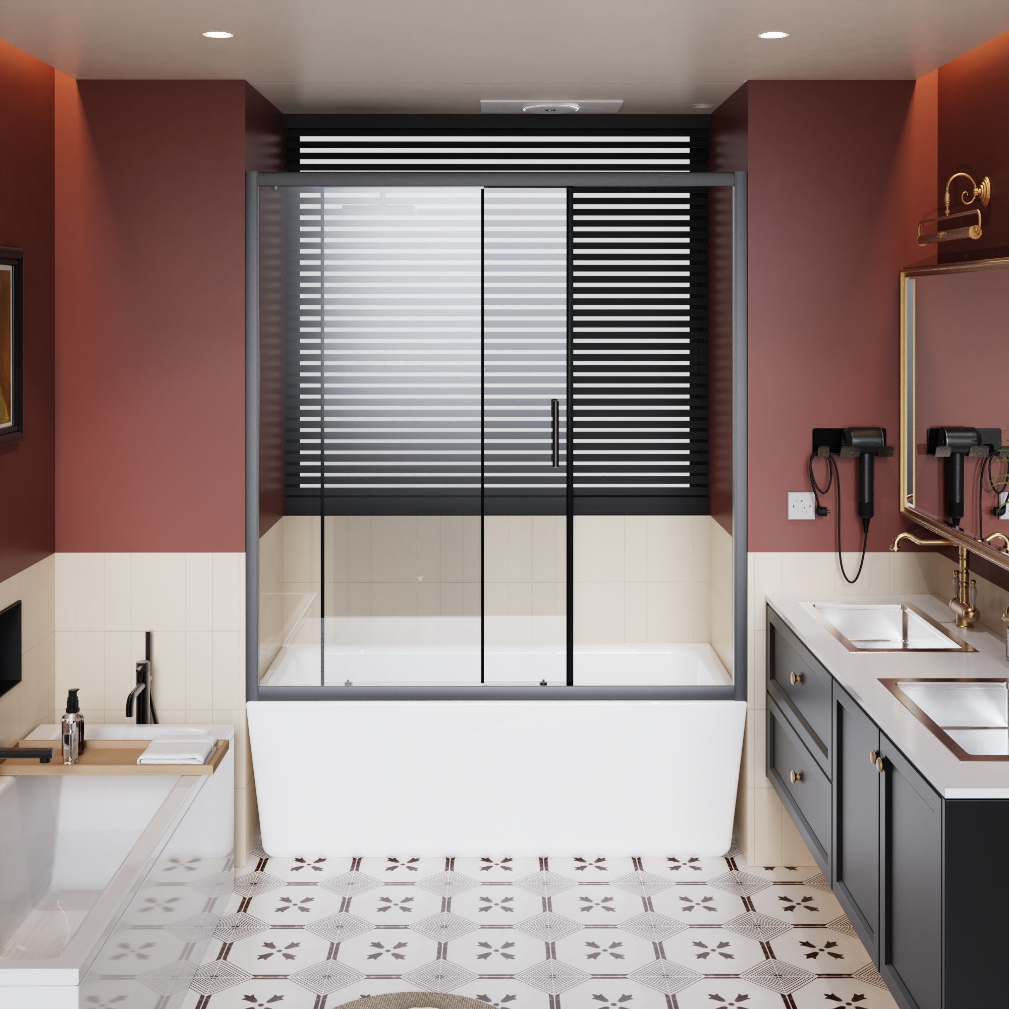 Sliding Shower Door For Bathtub - Matt Black