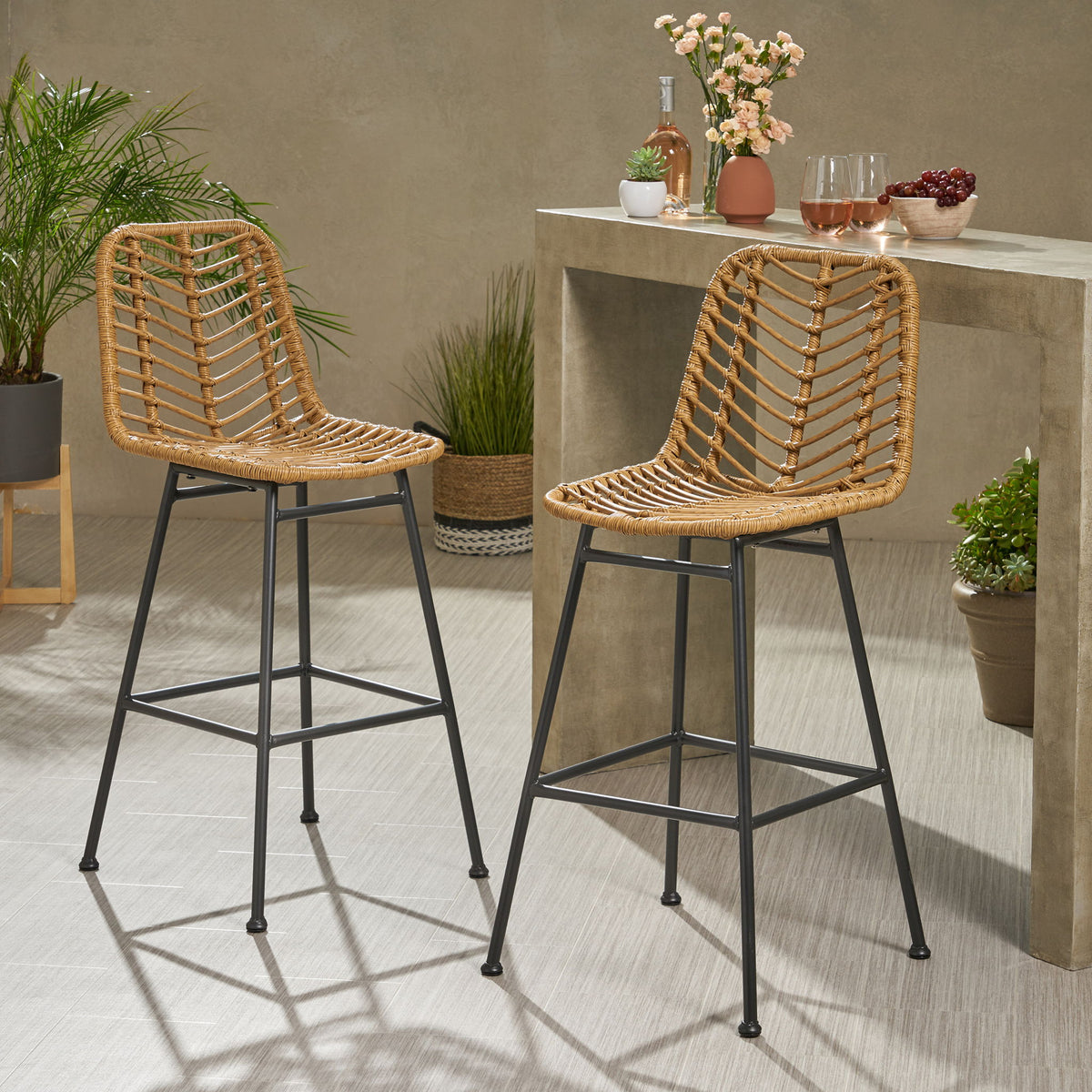 Sawtelle - Outdoor Wicker Barstools (Set of 2)