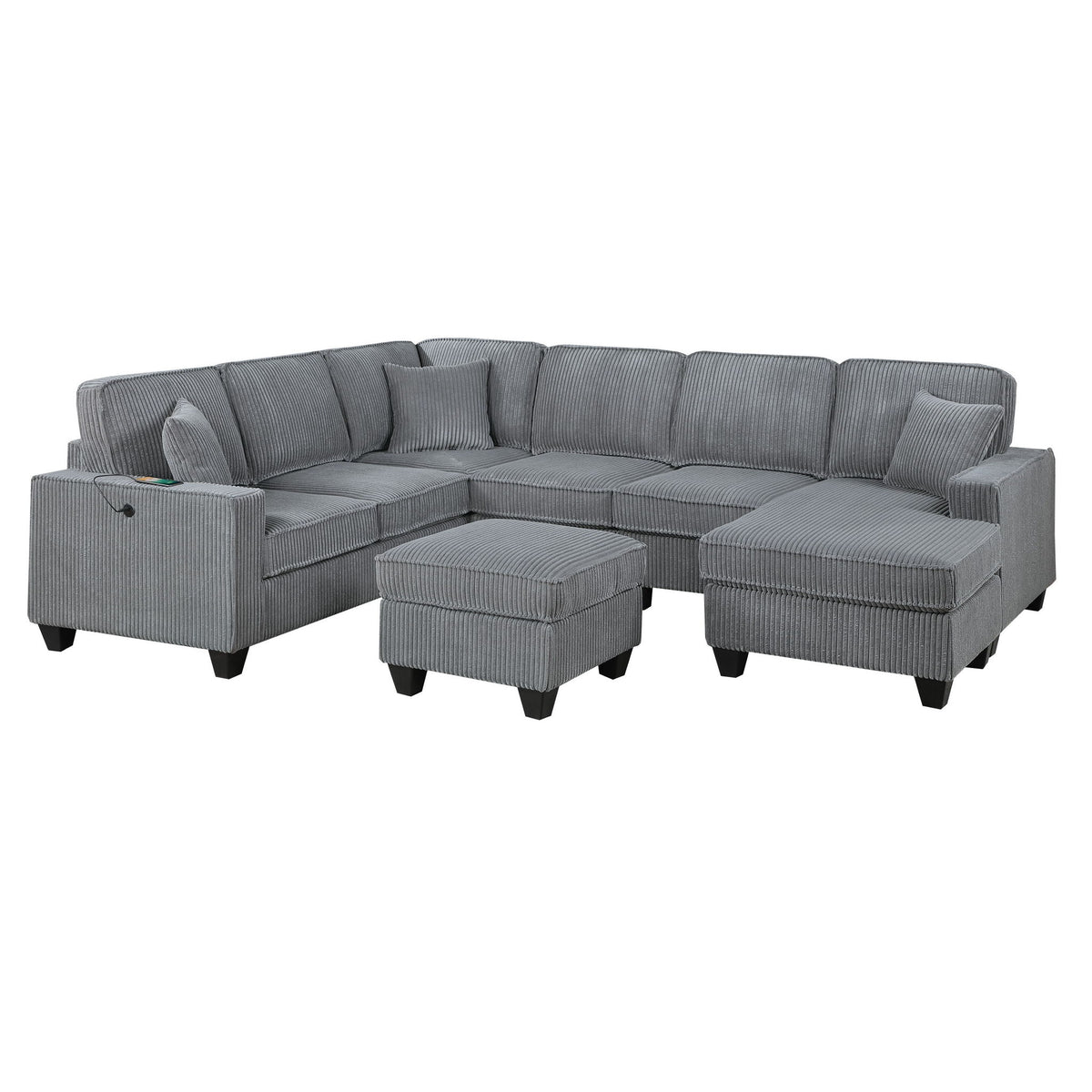 Sectional With Left Arm Facing Loveseat With USB Port With Cocktail Ottoman