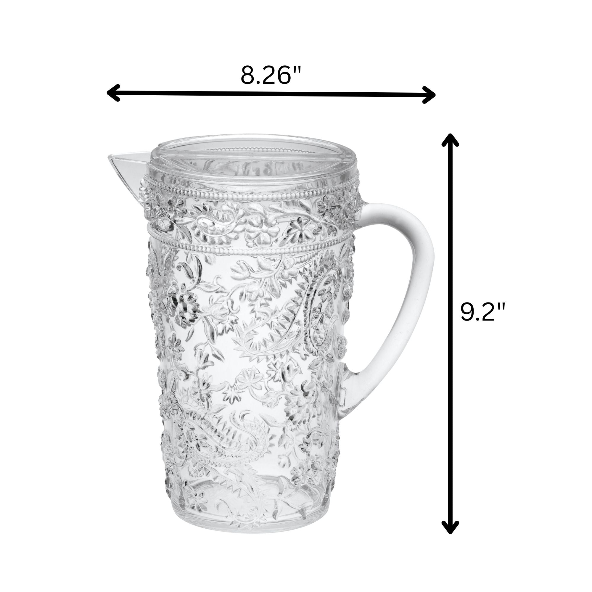 Paisley Unbreakable Plastic Water Pitcher With Lid And Spout