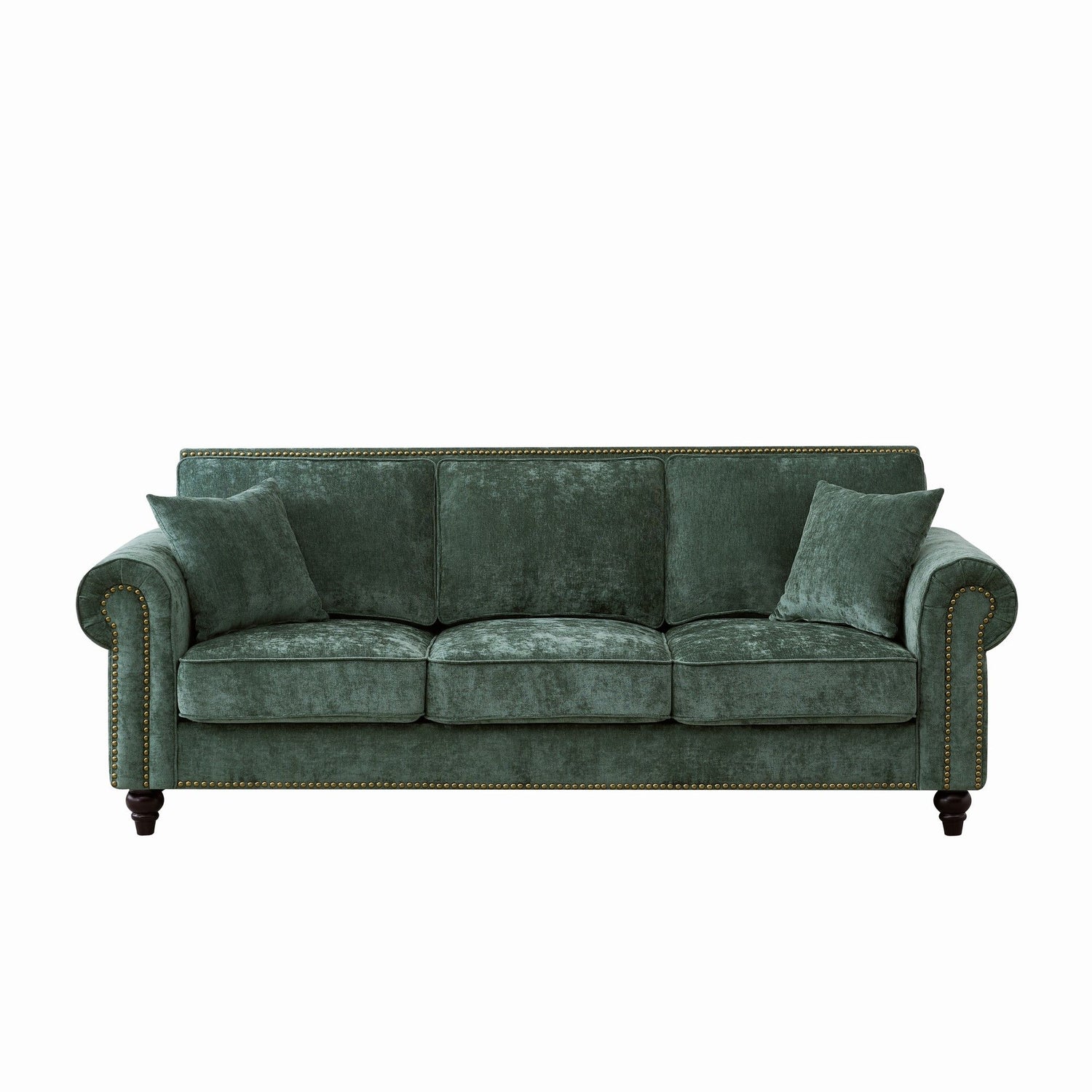 3 Seater Sofa With Tufted Upholstery, Rolled Arms, Nailhead Trim