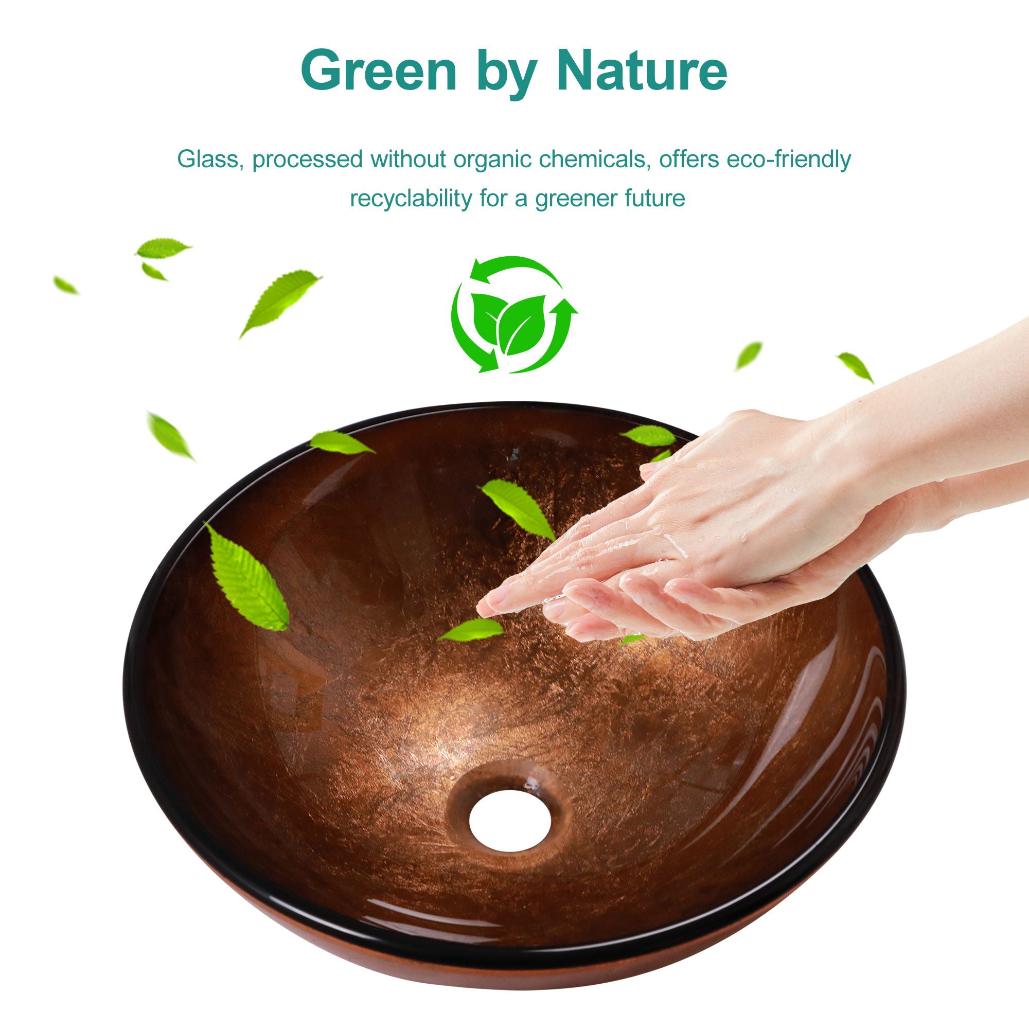 Artistic Tempered Glass Vessel Sink With Pop Up Drain