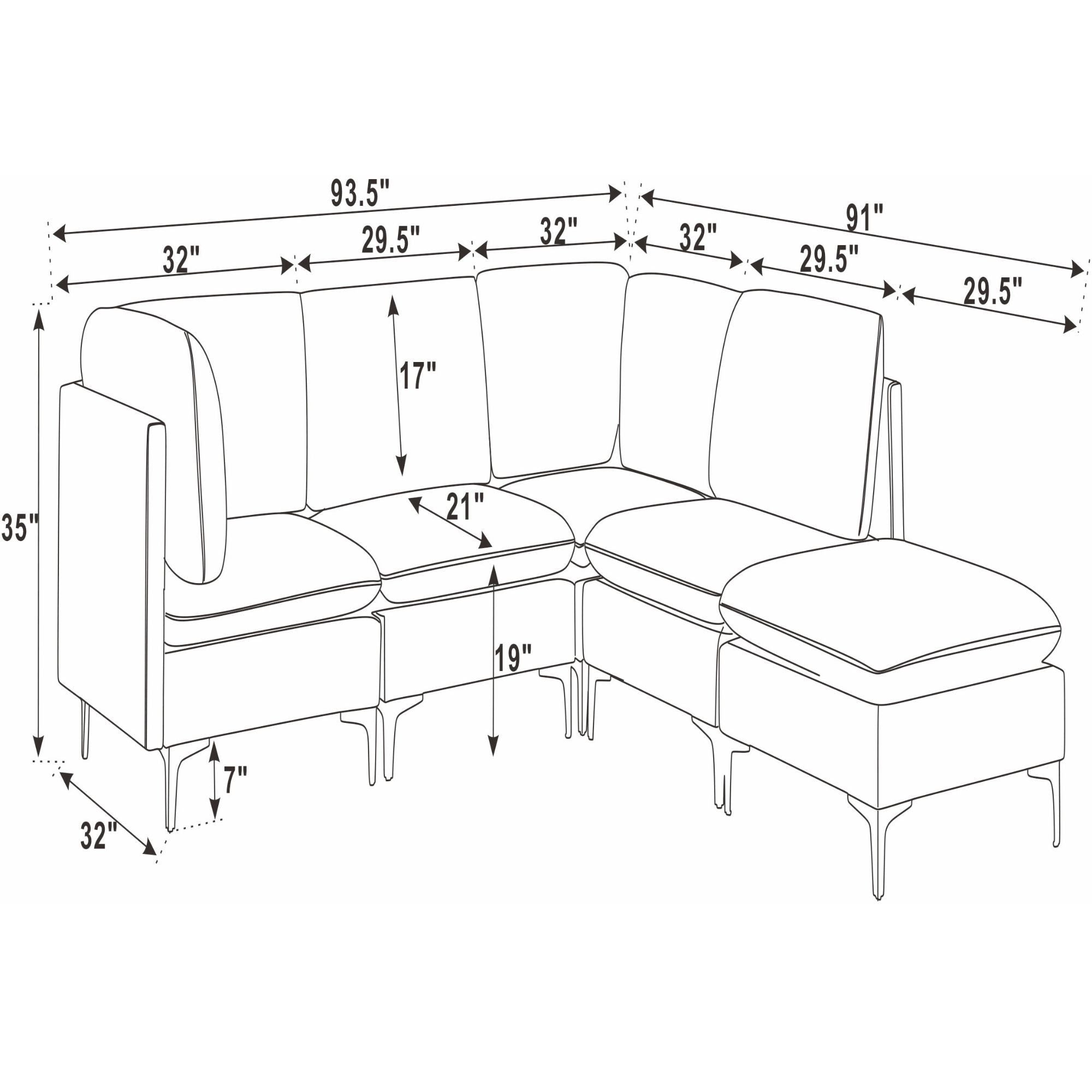 Upholstered Modular Sectional & Tall Legs