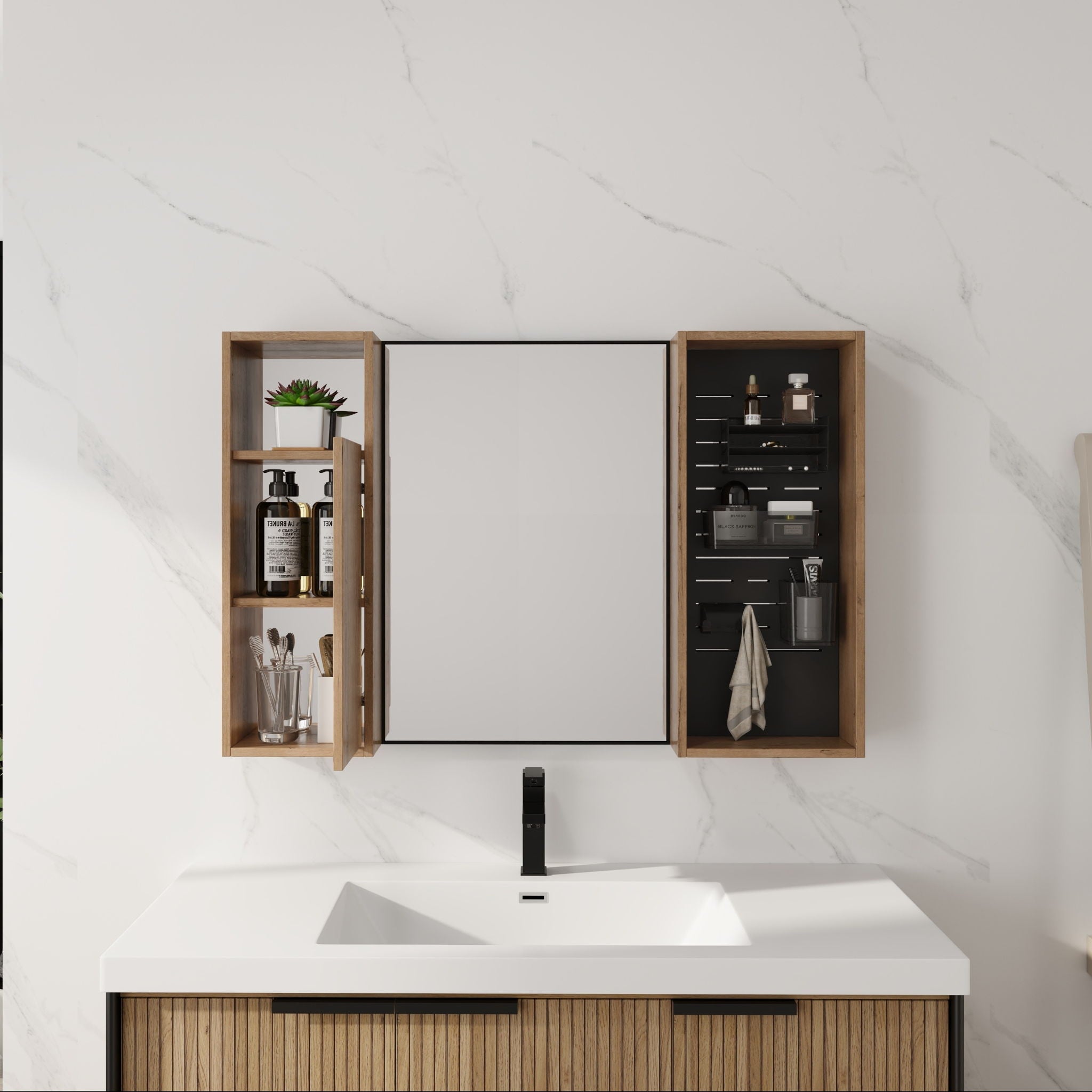 41.6" Wall Mounted Bathroom Cabinet With Soft Close Door, Storage Cabinet Featuring - Imitative Oak